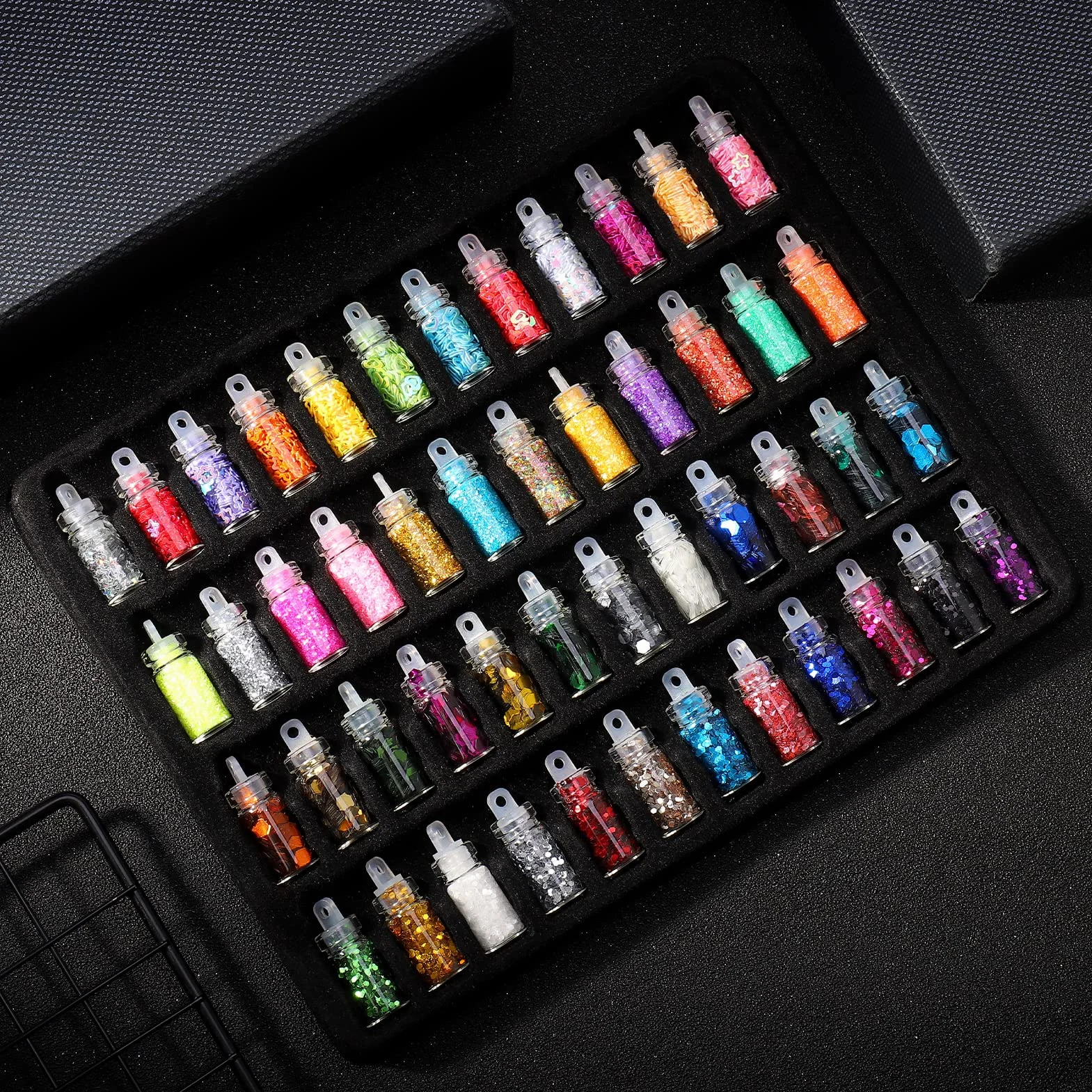 48 Couleurs Paillettes Holographiques Poudre Brillante pour Maquillage Visage Ongles Cheveux Fête DIY