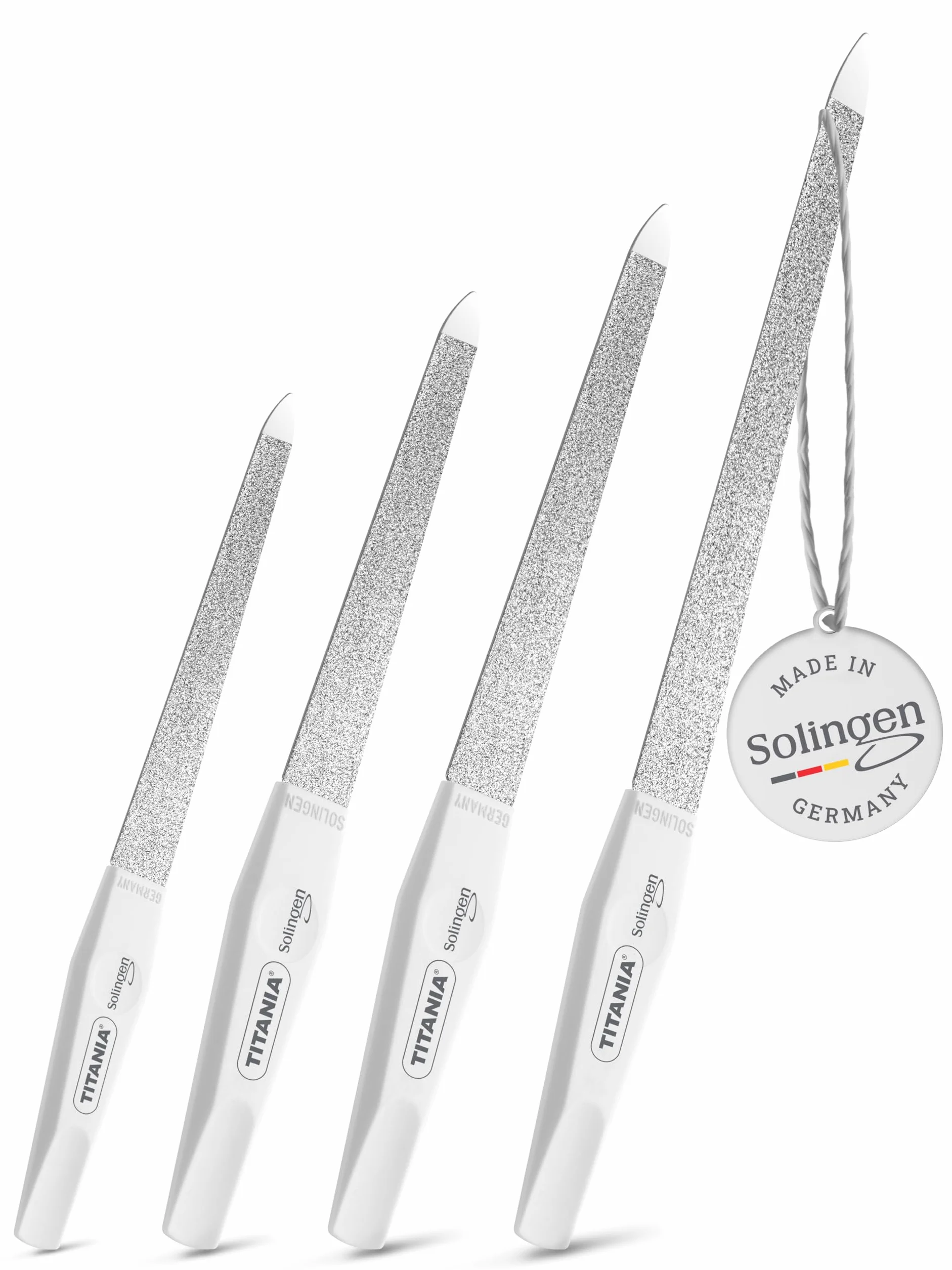TITANIA Solingen Lot de 4 limes à ongles saphir 12/15/17/20 cm professionnelles manucure pédicure