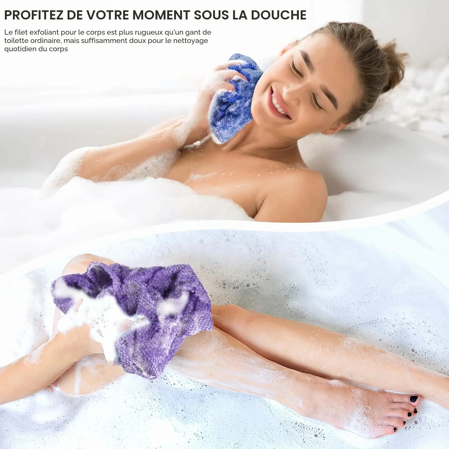 Yiclick 3 Pièces Gant de Toilette Exfoliant Africain, Eponge Douche, Eponge Exfoliante Corps Grande Taille, Gant Douche, Gant Exfoliant Corps Dos, Fleur De Douche Loofah Luffa Bain Brosse