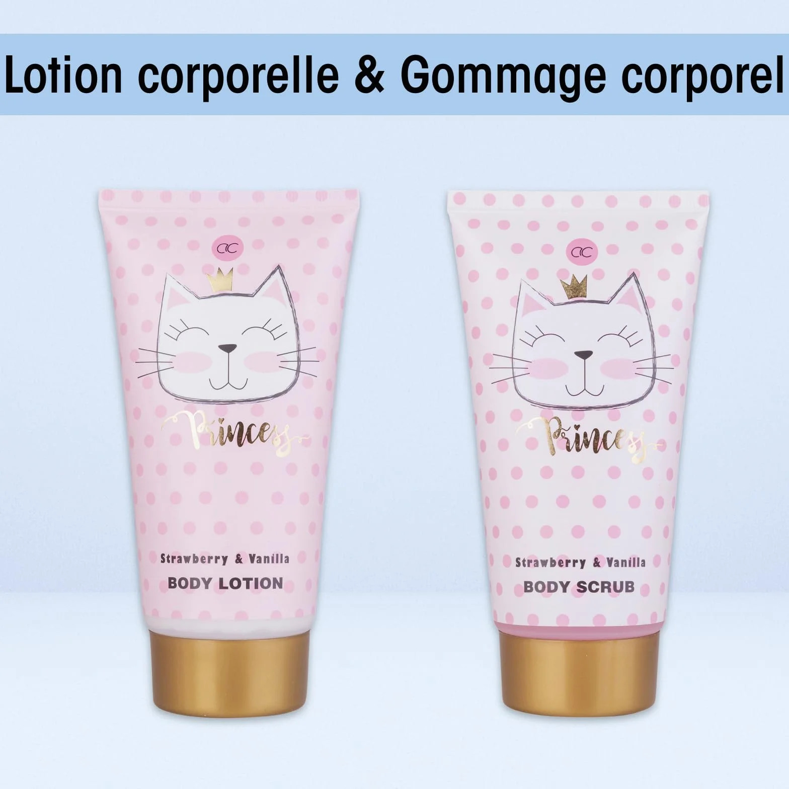 Accentra Coffret cadeau PRINCESS KITTY, coffret cadeau fille avec 250 ml gel douche, 180 ml lait corps, 180 ml gommage corps, 60 ml crème corps, 2 x 40 g bombe de bain, joli panier rose à offrir