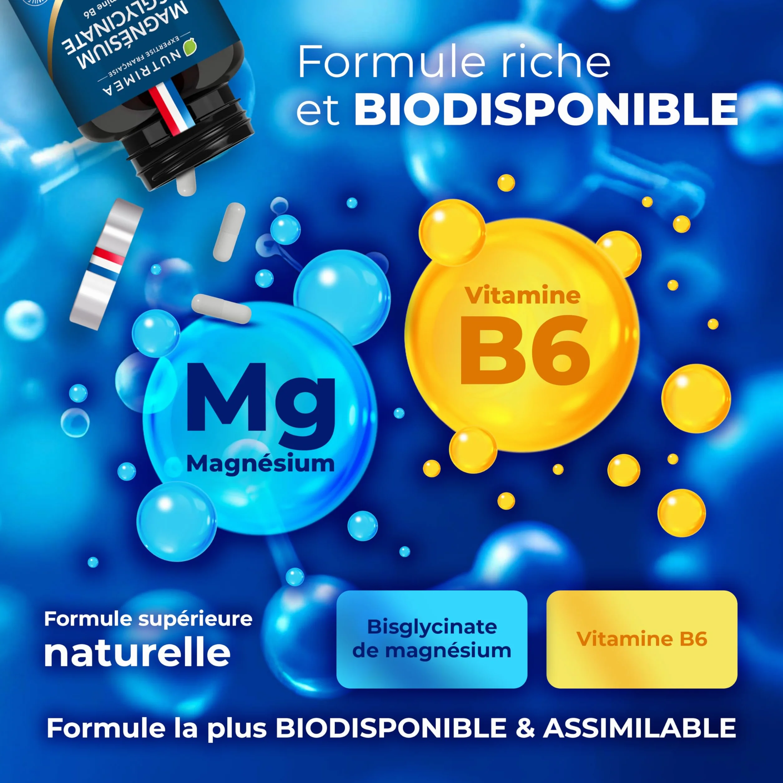 Nutrimea Magnésium Bisglycinate + Vitamine B6 90 Gélules Vegan Sommeil Stress Fatigue Absorption Maximale
