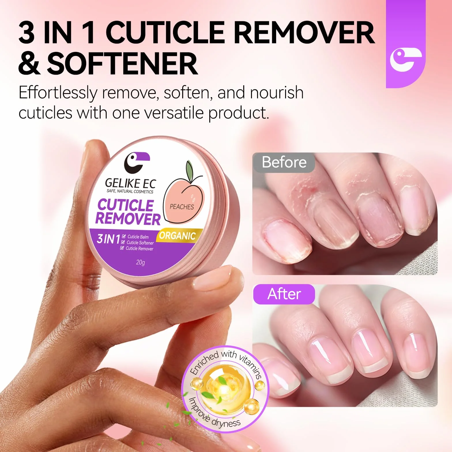 Gelike Crème pour Cuticules au Parfum d'Abricot - Soin Hydratant pour Mains Sèches