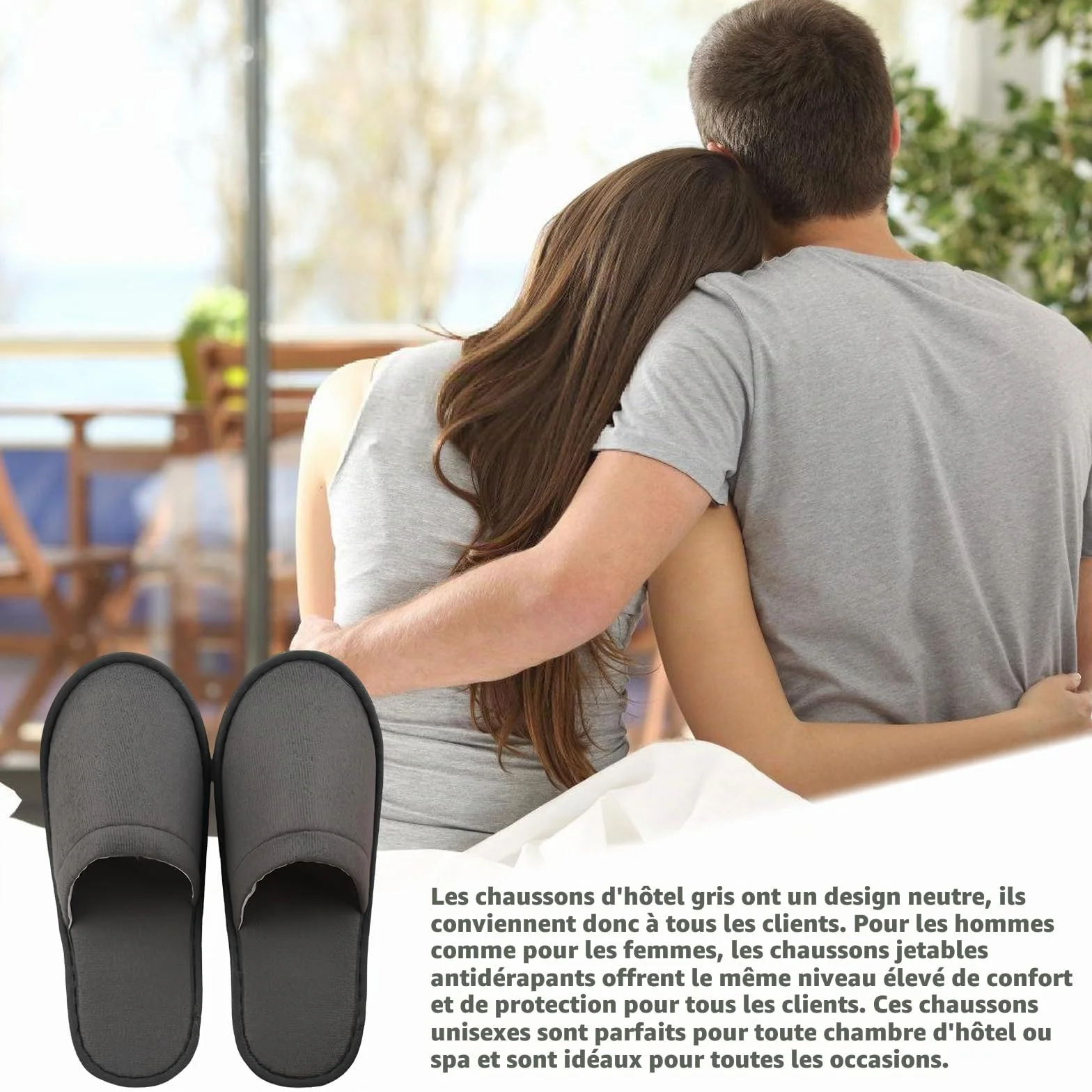 Lot de 15 paires de pantoufles d'hôtel grises : chaussons jetables antidérapants, confortables et respirants, ensemble de pantoufles d'invités, unisexes, pour