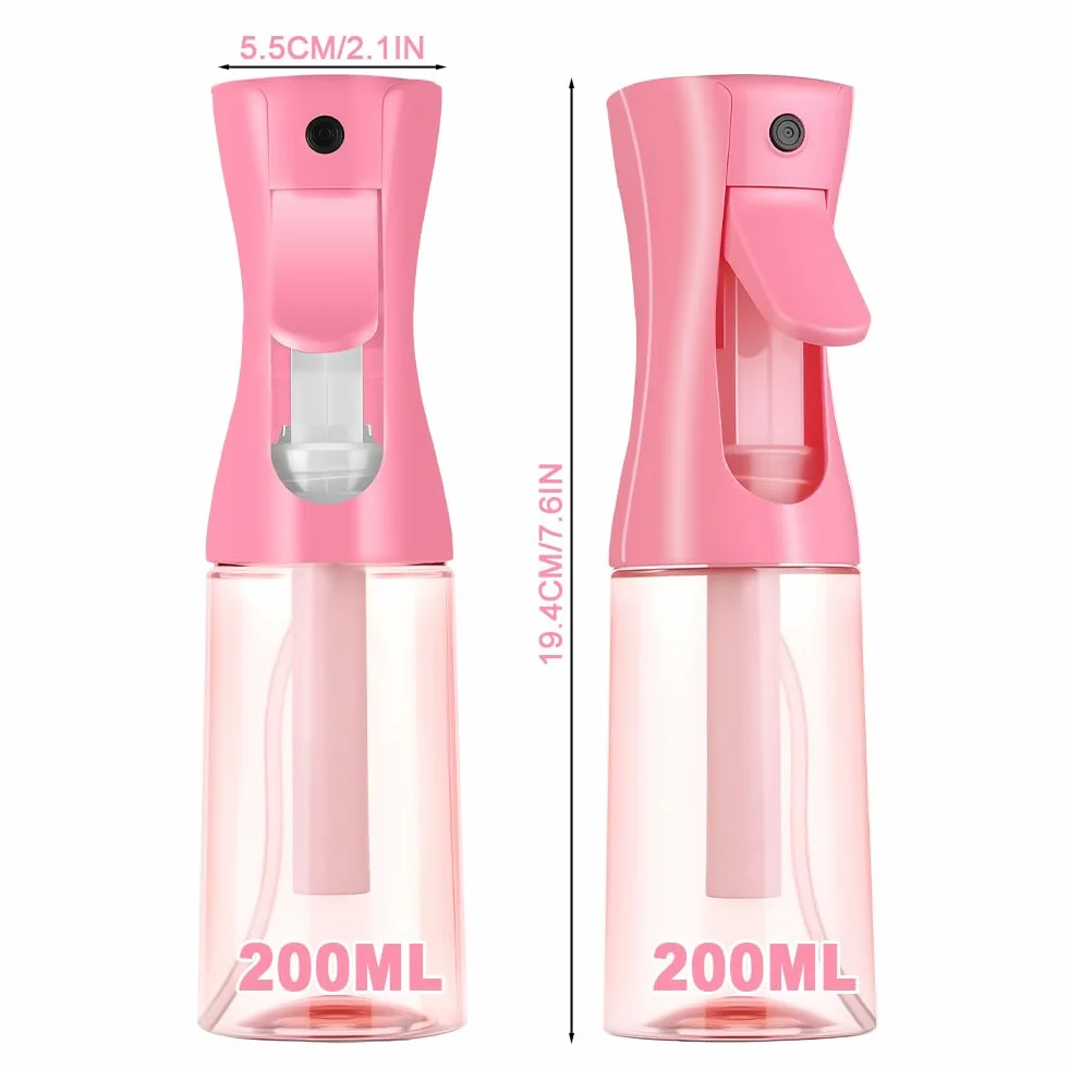 Vaporisateur Cheveux 200ML Flacon Pulvérisateur à Brume Fine Atomiseur Pression Ultra Fine Pulvérisation Continue Plantes Salon Coiffure Soin Peau Nettoyage Rose Transparent