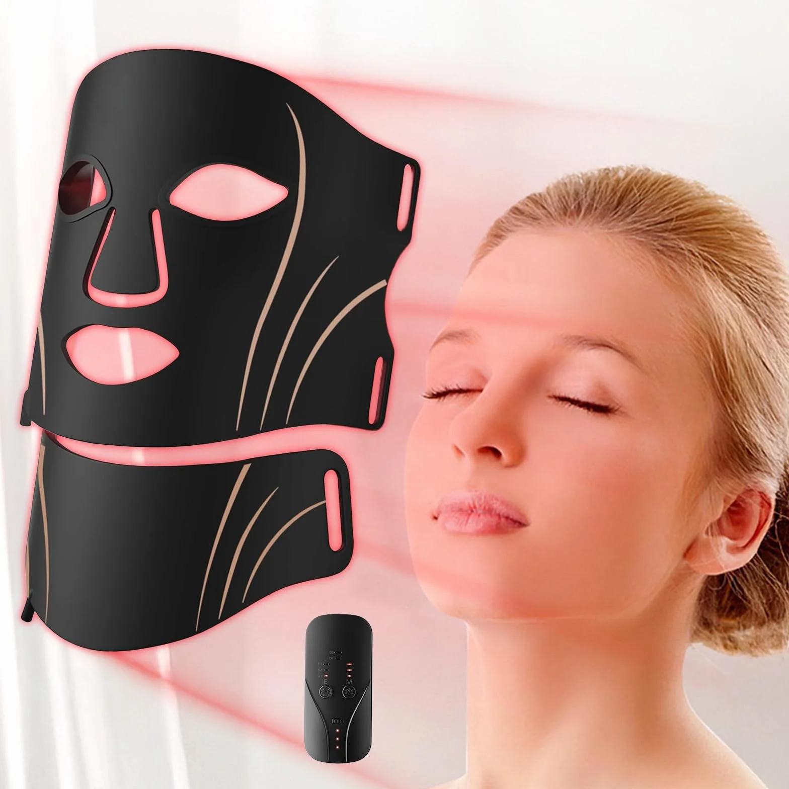 Masque de Luminothérapie pour Le Visage et Le Cou, Masque Visage LED Flexible en Silicone, Masques Haute Énergie avec Lumière 7 Couleurs Pour Les Soins de la Peau