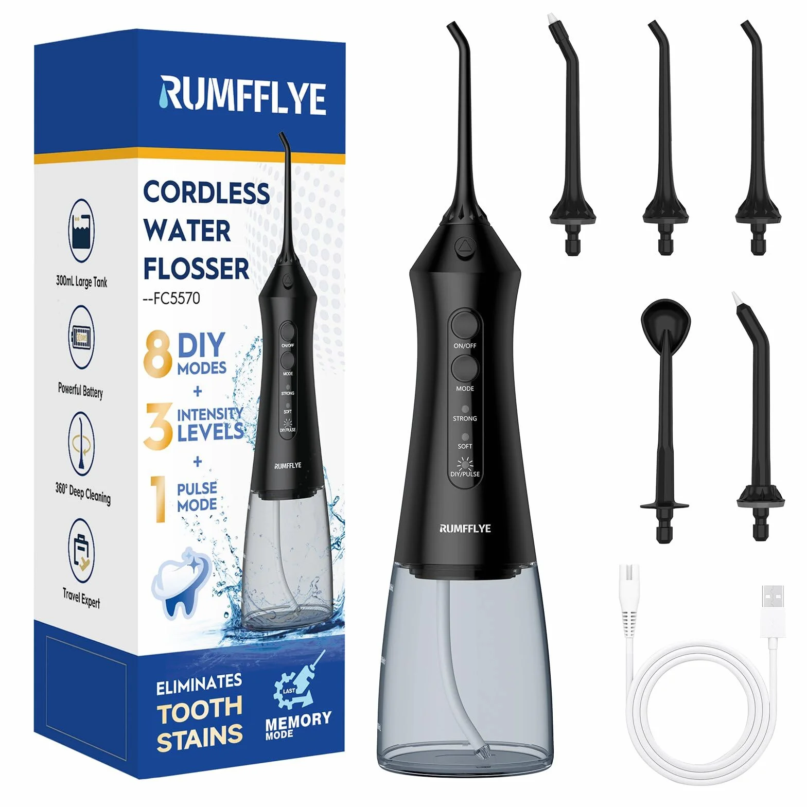 Water Flosser Jet Dentaire Sans Fil 300ML 12 Modes IPX7 Portable