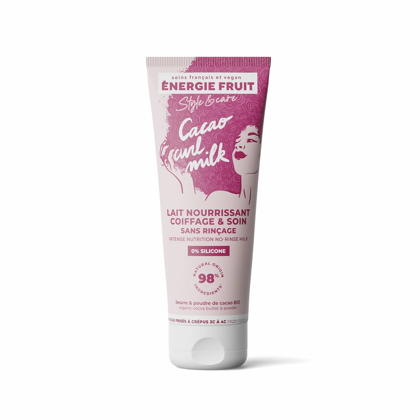 Lait coiffant sans silicone ENERGIE FRUIT Beurre & poudre de cacao Cheveux Frisés Crépus Vegan 200 ml