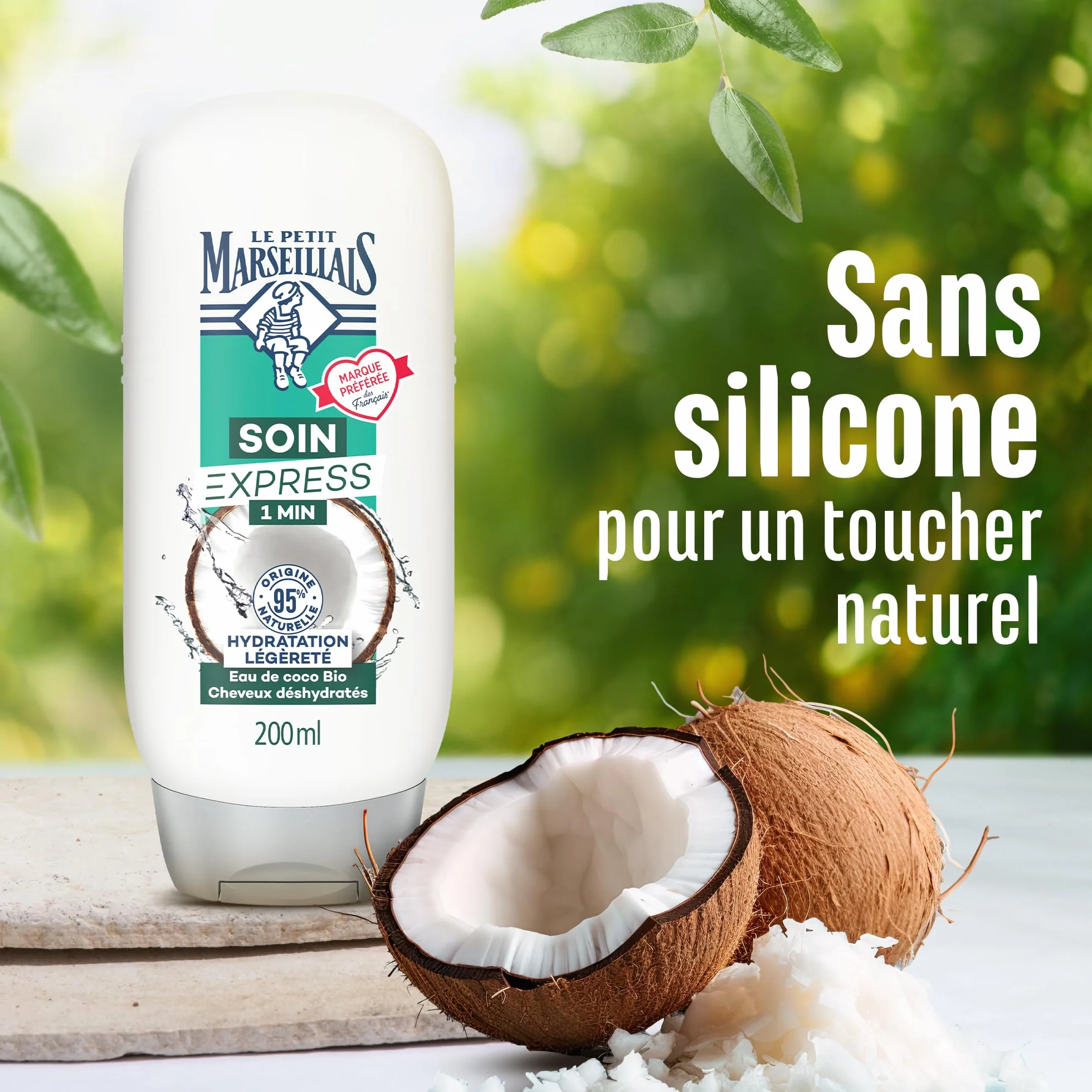 Le Petit Marseillais Après-shampooing Soin Express 1 Min Hydratation Légèreté Eau de Coco Bio 200 ml