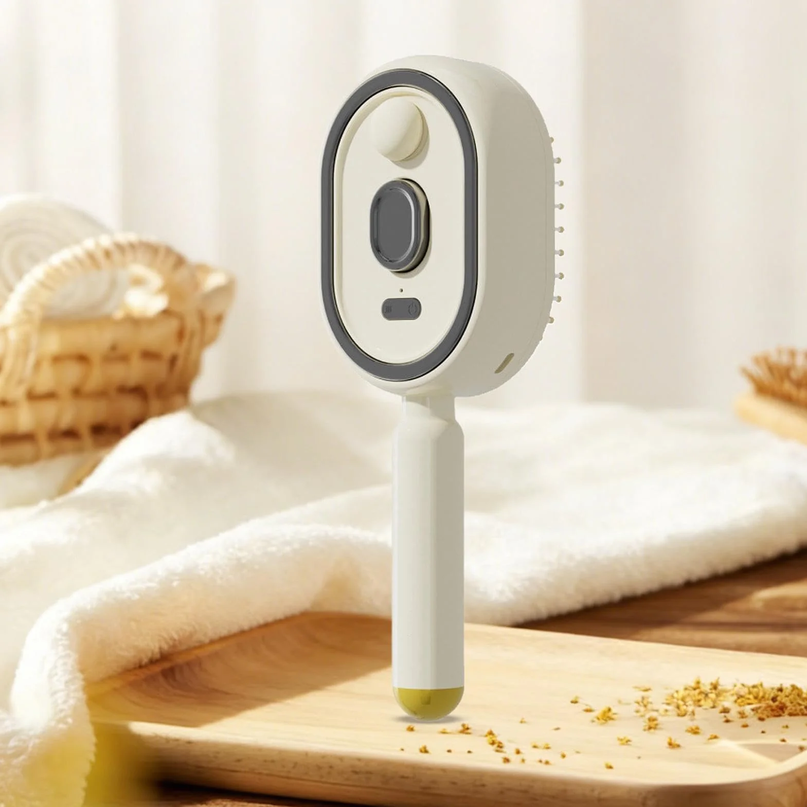 Brosse À Vapeur Électrique Pour Cheveux 2 En 1 Lissante Avec Huile Et Verre Doseur