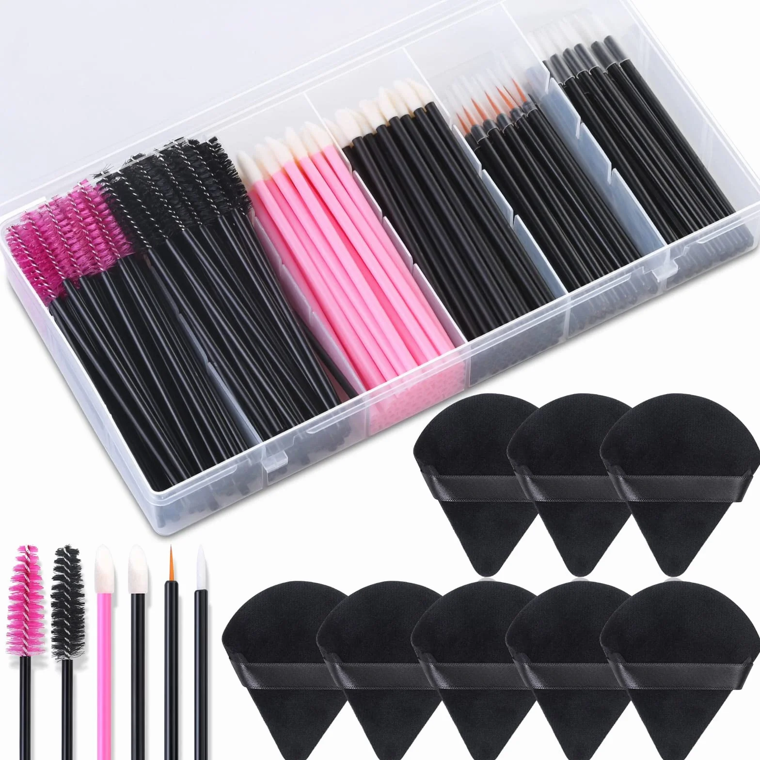 248 pièces kit d'application de maquillage jetable pinceaux eyeliner houppettes triangulaires