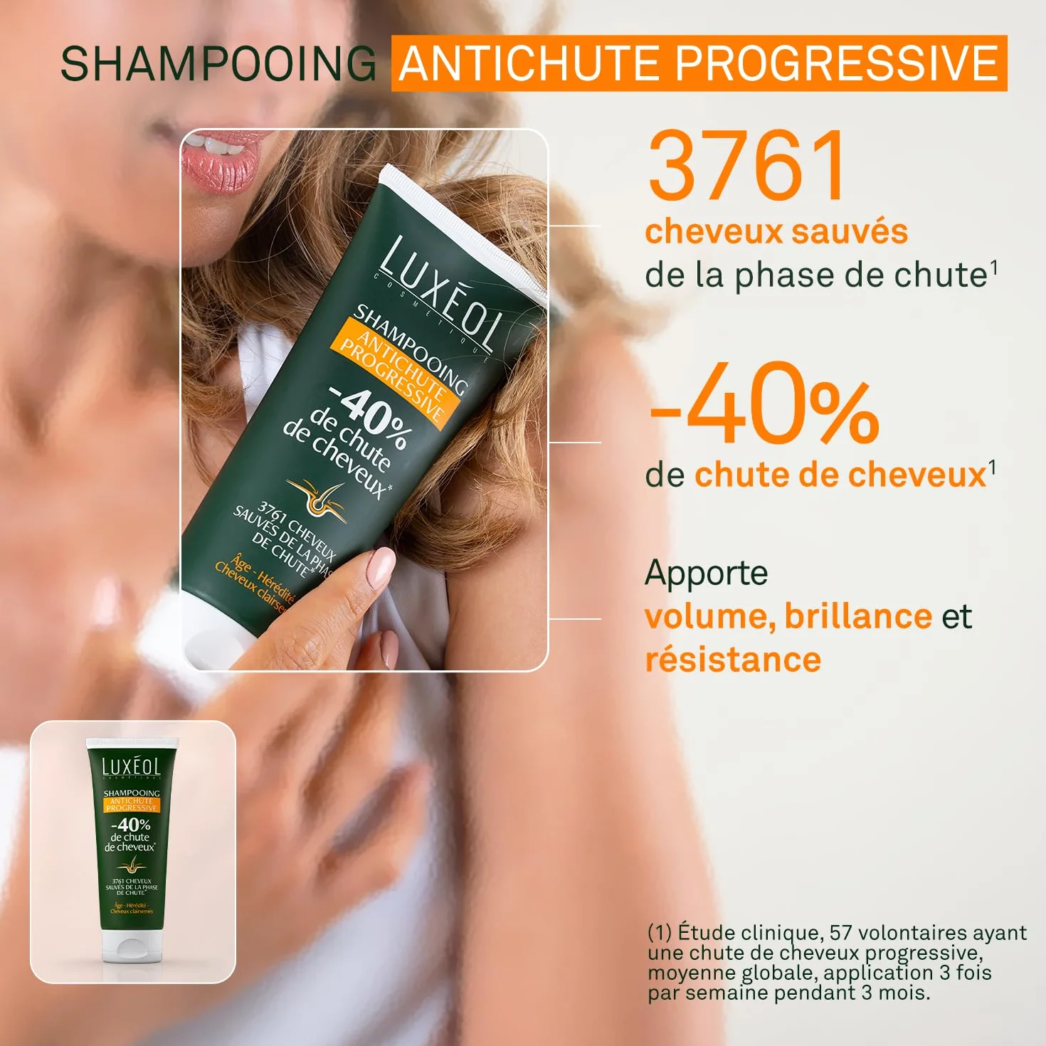 Luxéol Shampooing Antichute Progressive Réduit Chute Cheveux 40% 96% Ingrédients Origine Naturelle Volume Résistance Fabriqué France 200ml