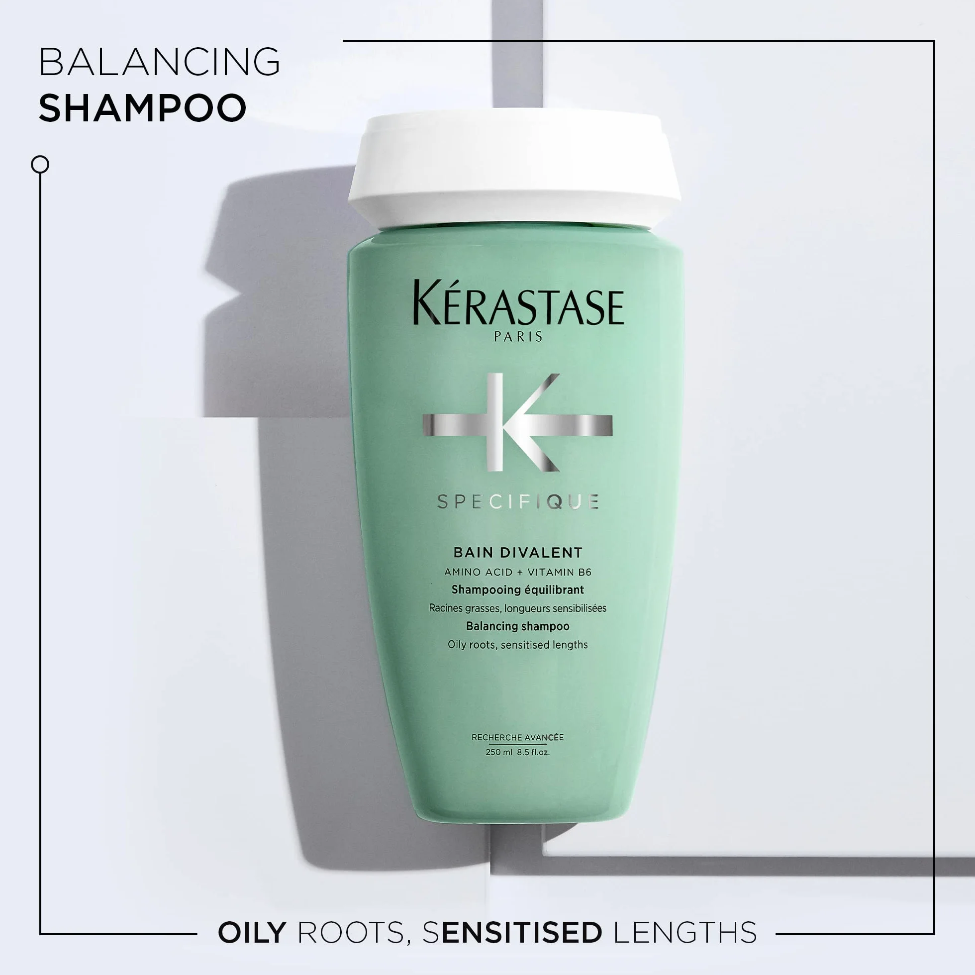 KÉRASTASE Spécifique Bain Divalent Shampoing Équilibrant Purifie Facilite Le Coiffage Acide Aminé Vitamine B6 Racines Grasses Longueurs Sensibilisées 250 ml