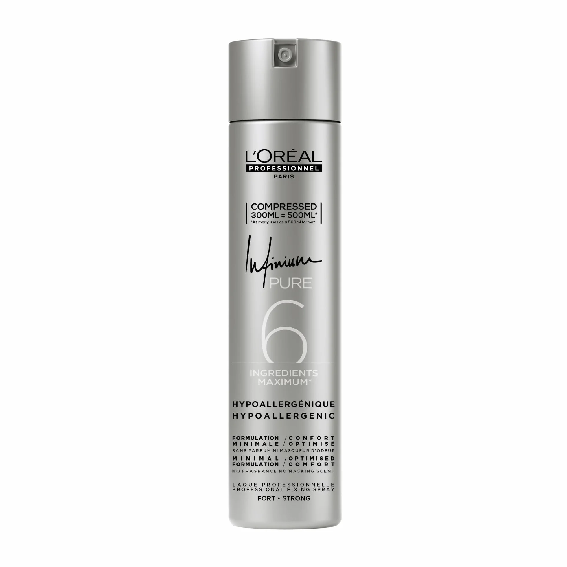 L'OREAL PROFESSIONNEL - Laque Infinium Pure - Tenue Longue Durée - Formule Légère 6 Ingrédients, Sans Parfum & Hypoallergénique - Toucher Naturel & Cheveux Brillants - 300 ml