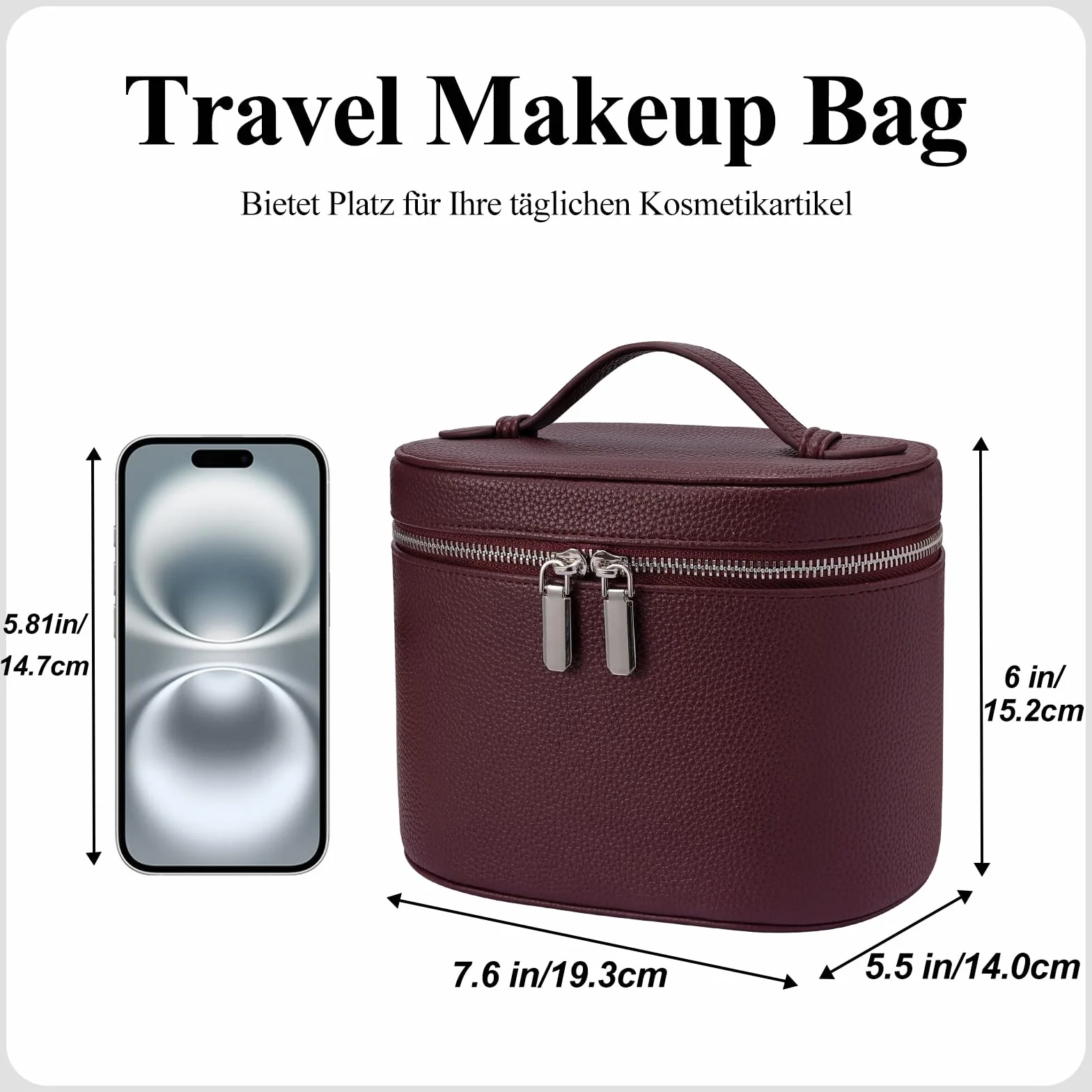 Trousse de Maquillage Femmes Sac Cuir Voyage Rigide avec Compartiments Poignée