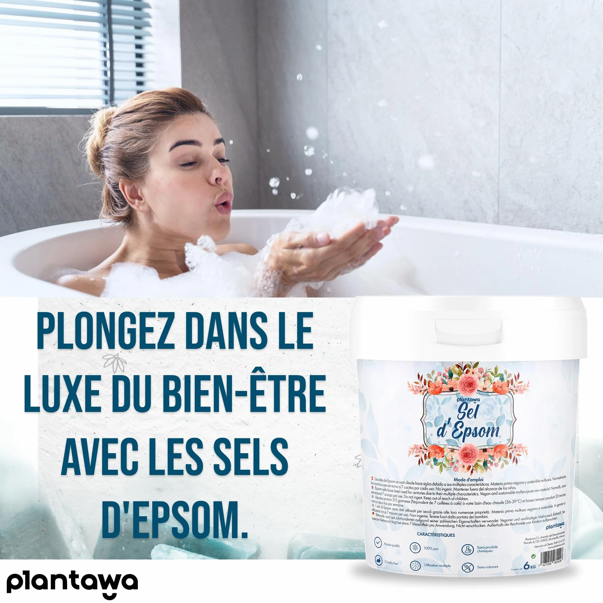 Sel d'Epsom 6KG Magnésium Pur Aromathérapie Relaxante Réparateur Moussant 100% Naturel Bien-être Sommeil Réparateur