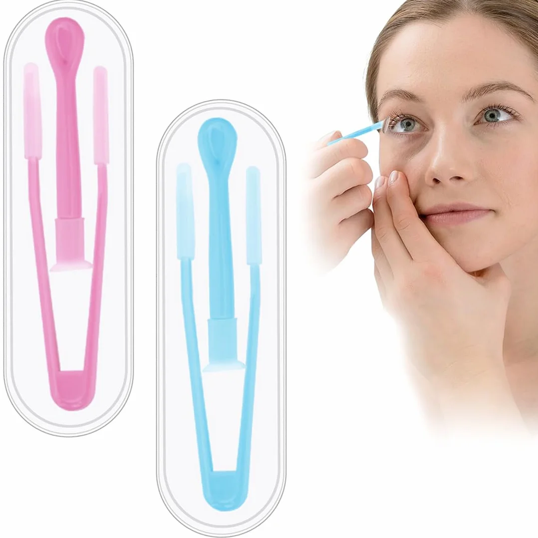 Pinces à lentilles de Contact en Silicone, Ventouse Souples et rigides avec boîte Voyage (Rouge/Bleu)