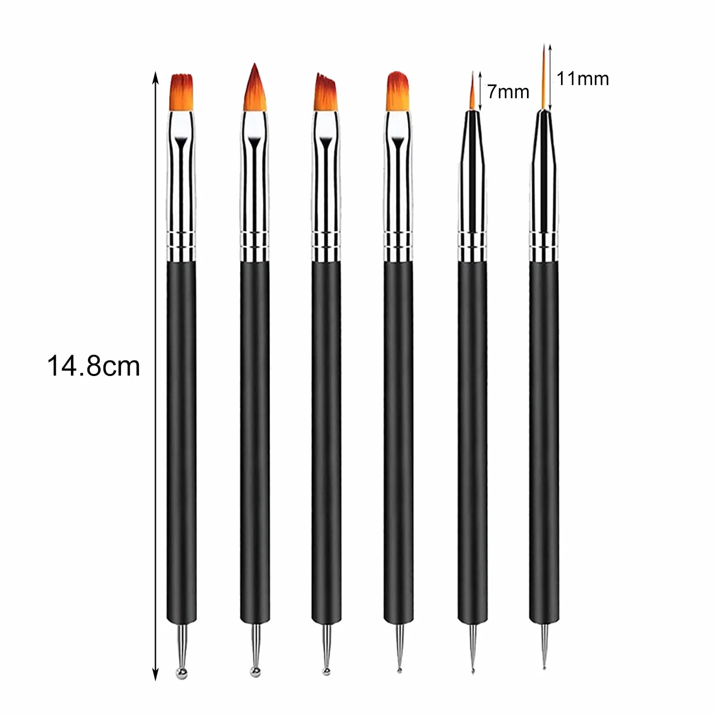 Pinceau Nail Art Ongles 6 Pcs Double Extrémité Dotting Pen Outils Manucure Salon DIY Noir