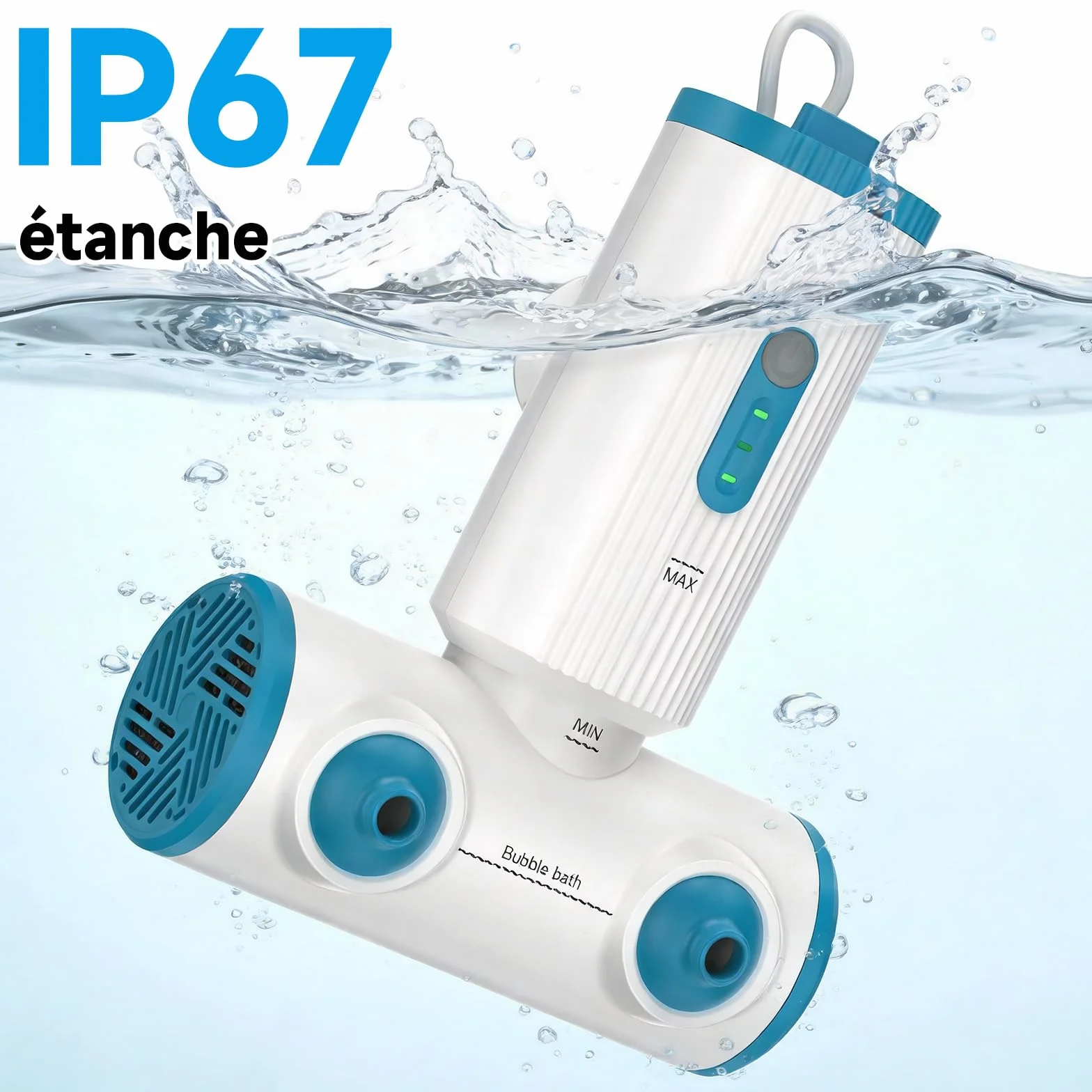 Jets pour baignoires balnéo portable double jets, débit d'eau 3 niveaux, batterie sans fil 5000 mAh