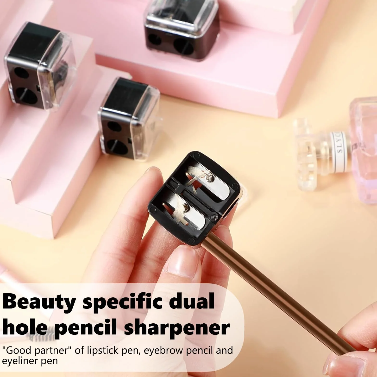Taille-Crayon Maquillage Double, Accessoires Maquillage, pour Crayons Sourcils Lèvres Eyeliner (Noir)
