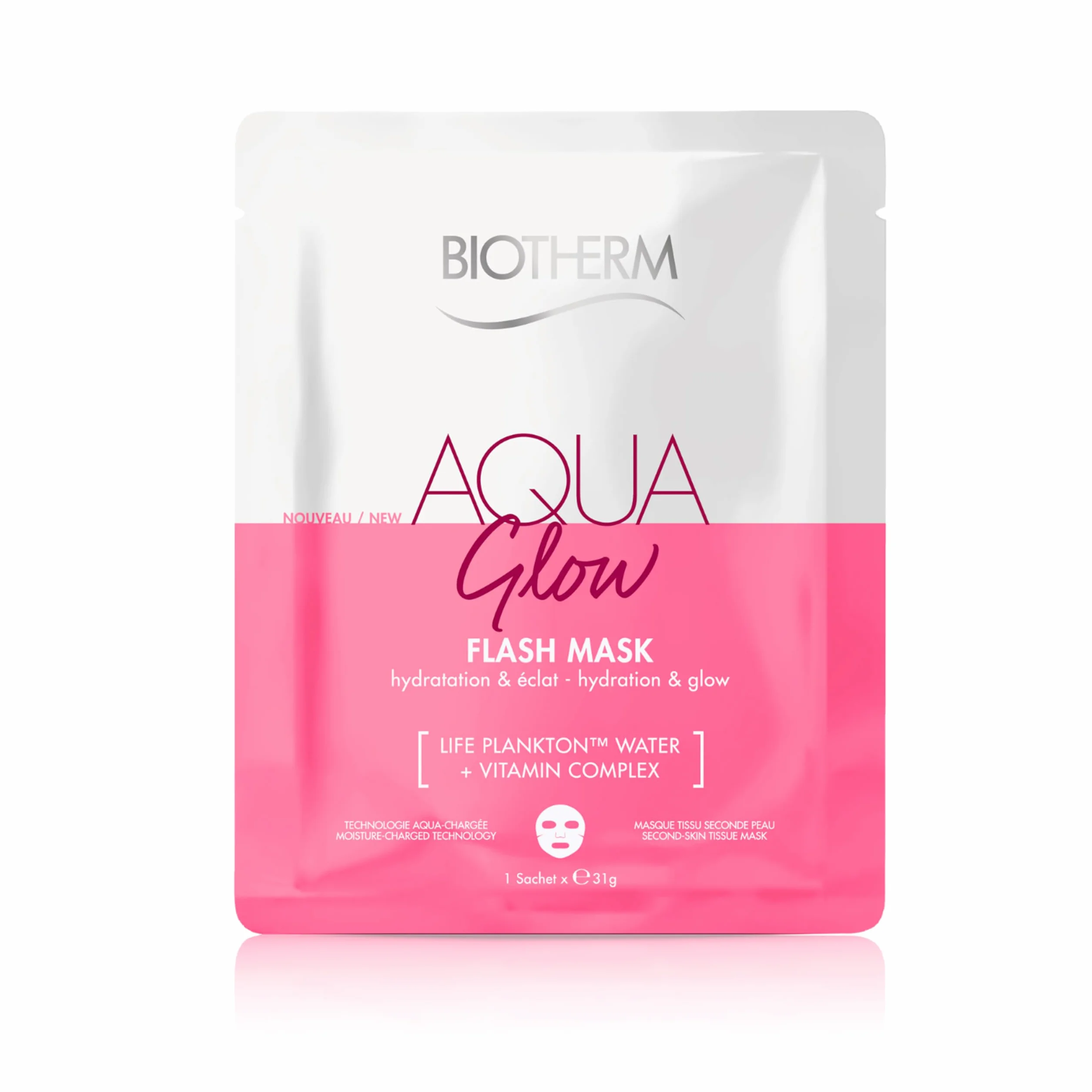 BIOTHERM - Aqua Glow Flash Mask - Masque Tissu Visage Hydratant - Effet Bonne Mine - Vitamines - Tous Types de Peaux