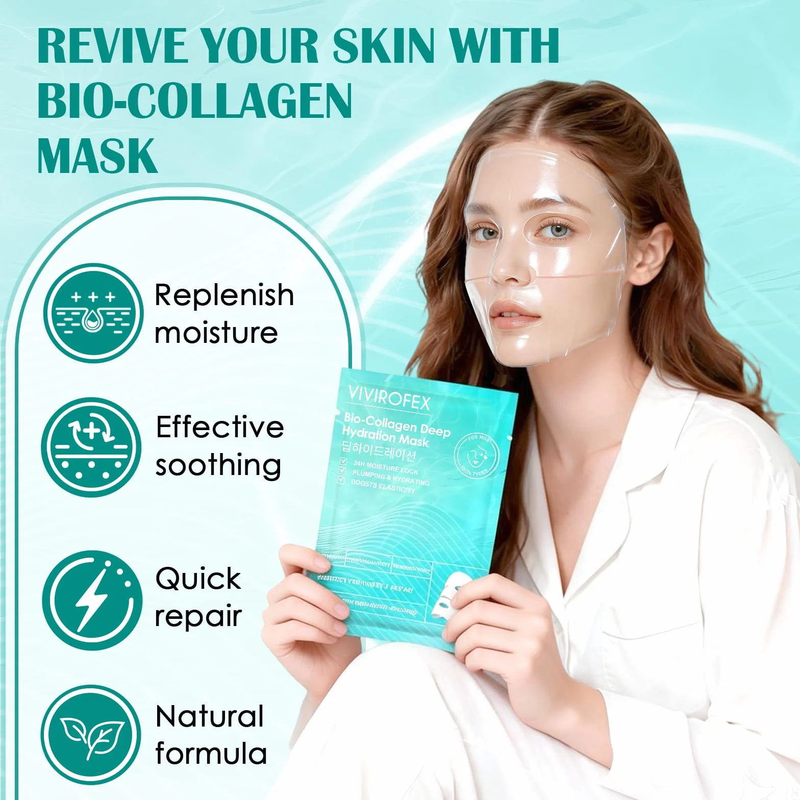 Masques Collagène Visage Hydrogel Hydratation Pack de 5