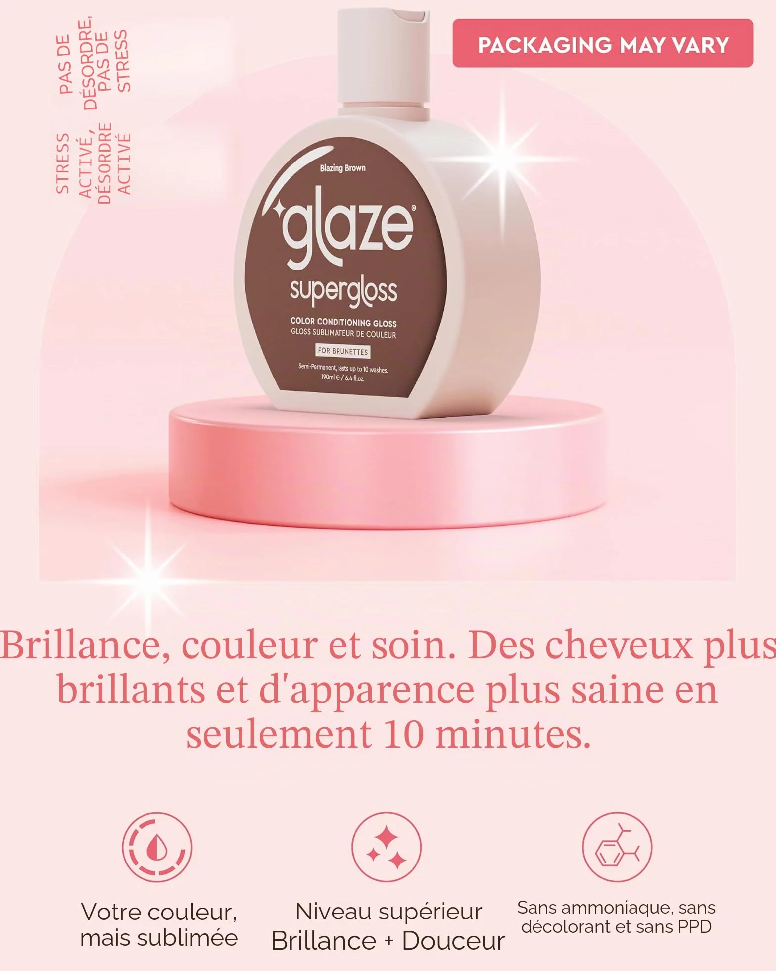 Glaze Supergloss Color Conditioning Gloss – Brillant semi-permanent hydratant pour cheveux et boost de brillance – Masque de dépôt de couleur – Végétalien, sans cruauté envers les animaux – 190 ml