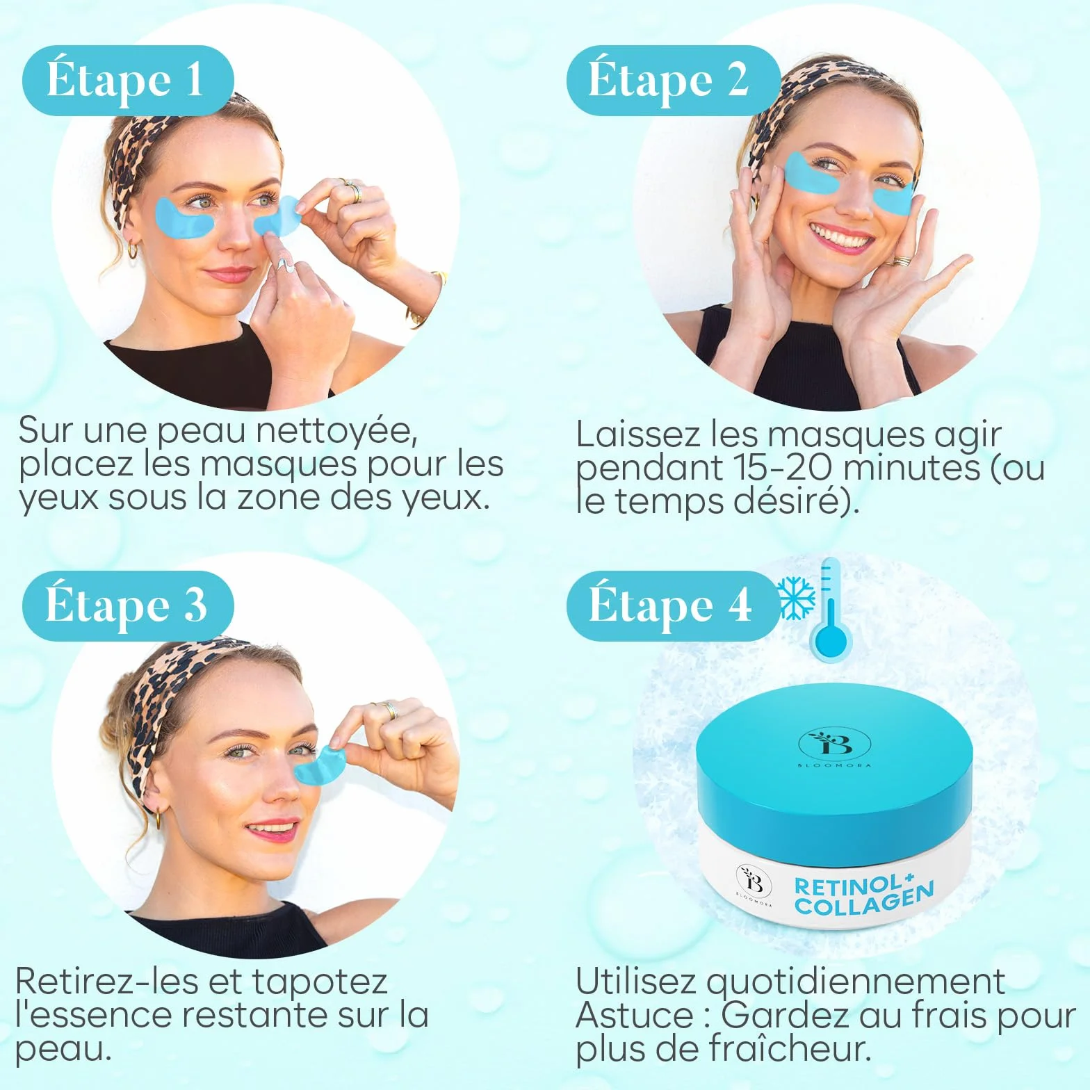 BLOOMORA Patch Yeux Anti Cernes avec Rétinol et Collagène, Masque Yeux éclaircissant Hydratation (30 paires)