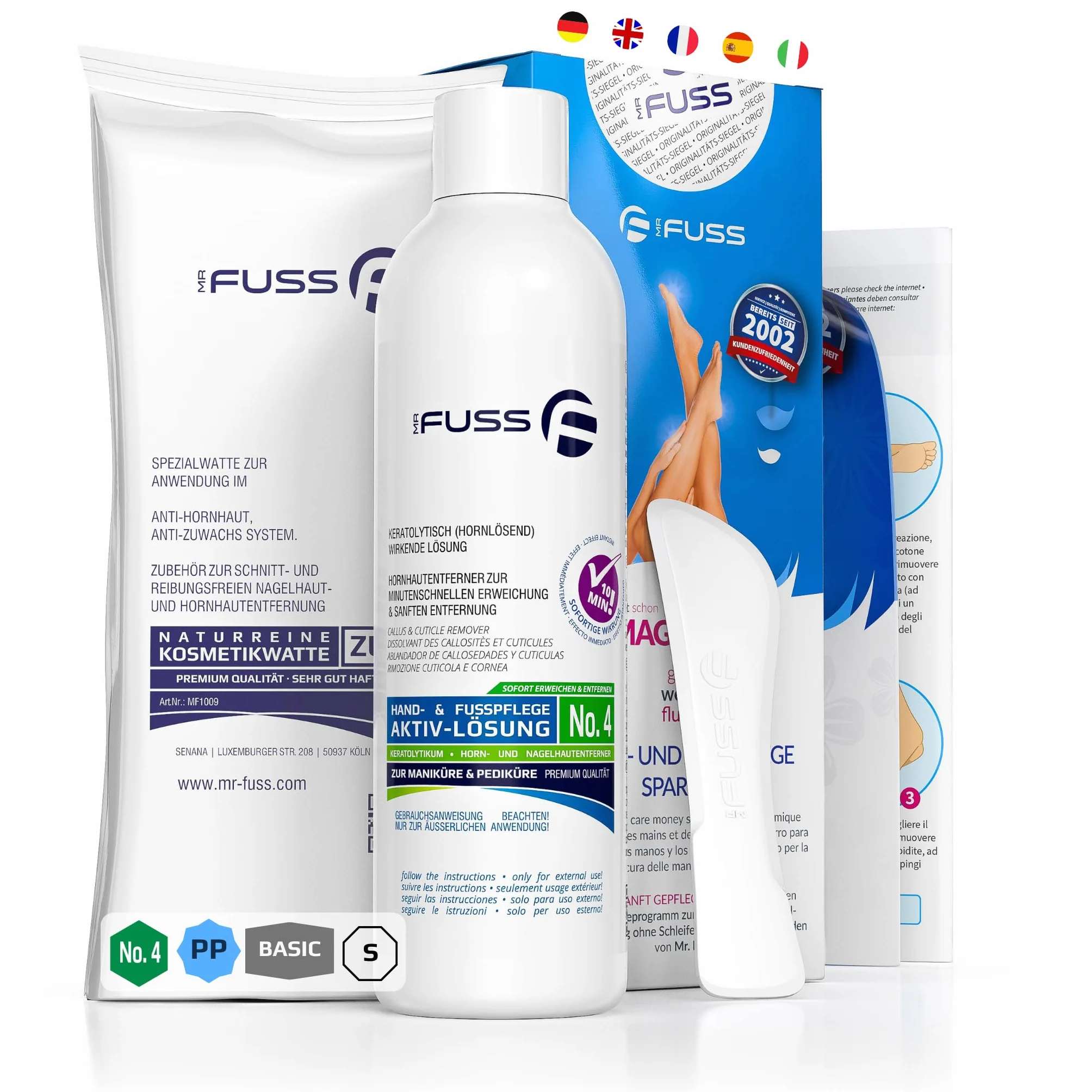 Mr. Fuss Solution Anti Callosités Dissolvant Pour les Cornes Lotion 250ml Set de Pédicure