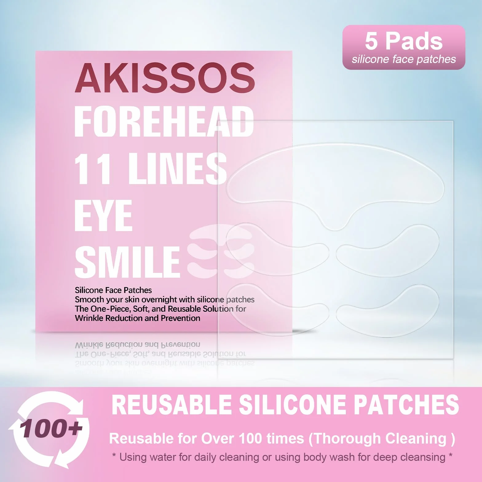 Akissos Patchs anti-rides en silicone réutilisable pour les rides du front et les yeux - 11 lignes