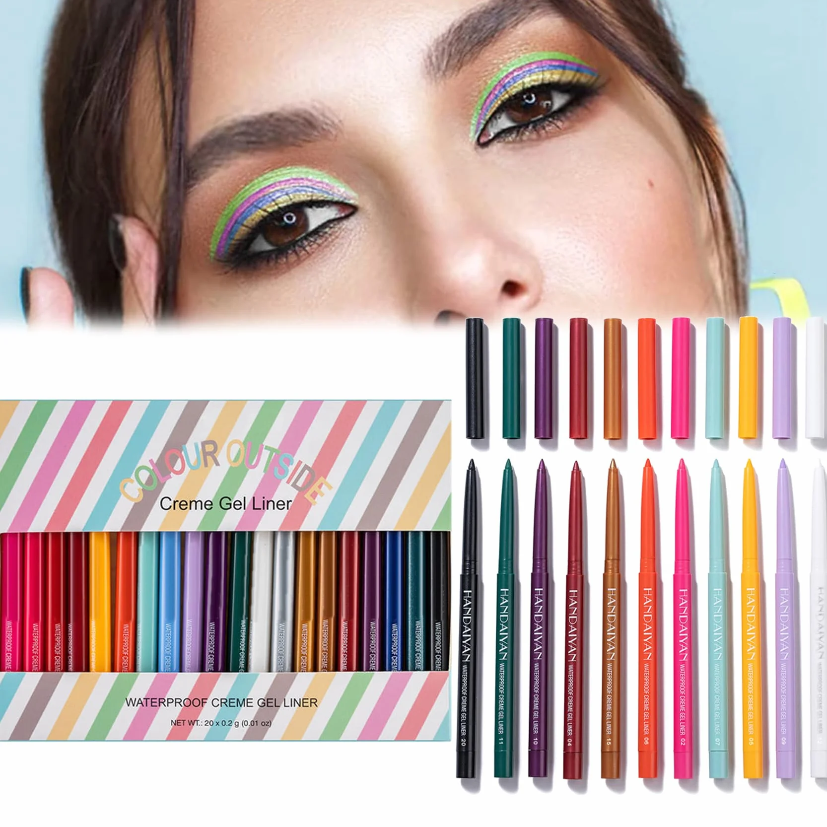 20 PCS Colored Eyeliners Pencil Set, Waterproof Eyeliner Pencil, Retractable Colored Eyeliner, Long Lasting Natural Matte Eyeliner Pencil, Colorful Eye Liner Pencils for Women (Colorful)