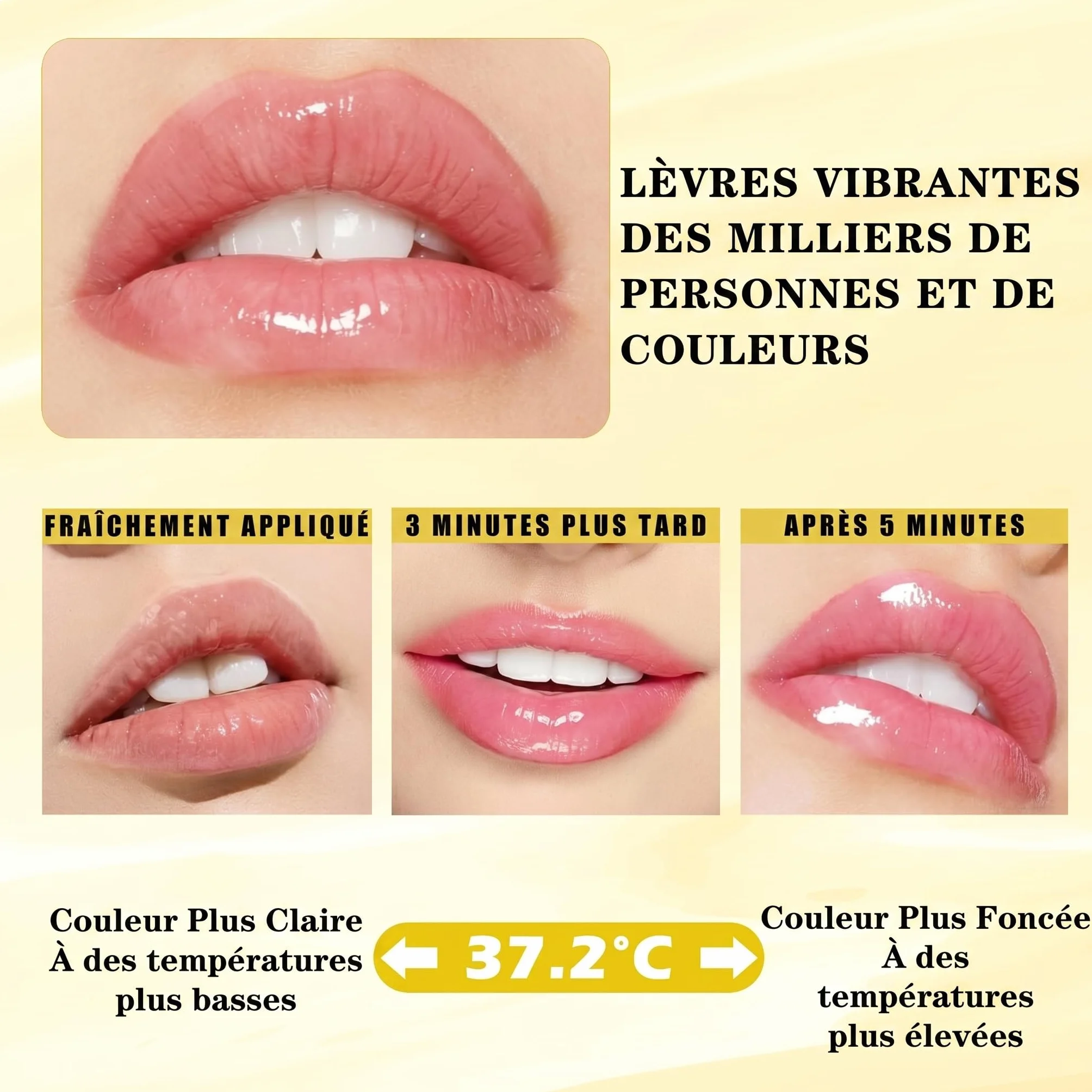 Rouge à Lèvres Magique Changeant de Couleur pH Adaptatif Longue Tenue Flocons d'Or