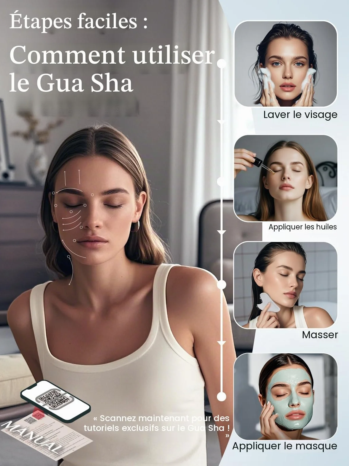 Rena Chris Gua Sha Visage Acier Inoxydable pour Sculpter la Ligne de la Mâchoire et Réduire les Poches