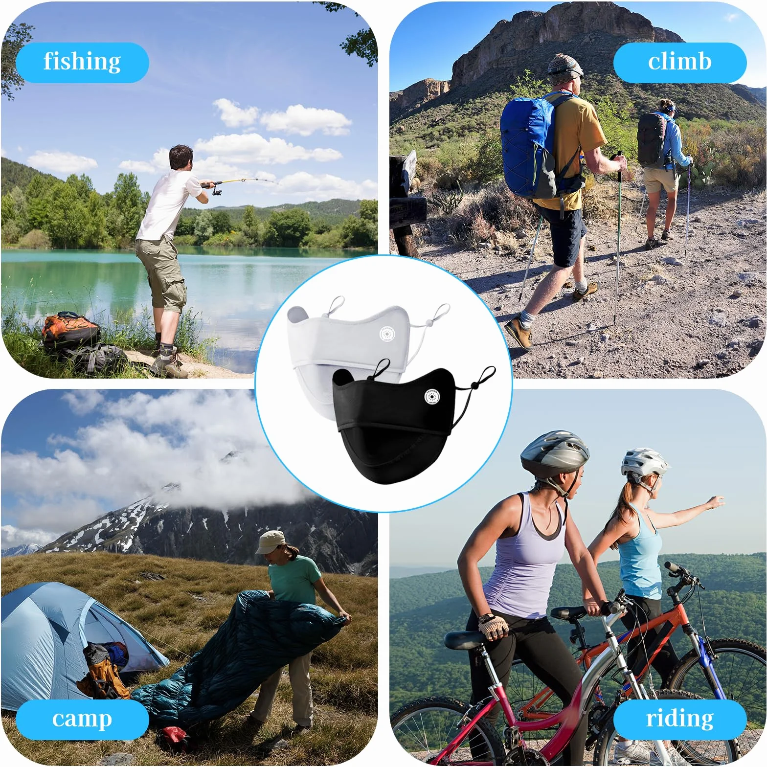 Masques de Protection Solaire Réutilisables Anti Pollution avec Boucles d'Oreilles Réglables pour Vélo