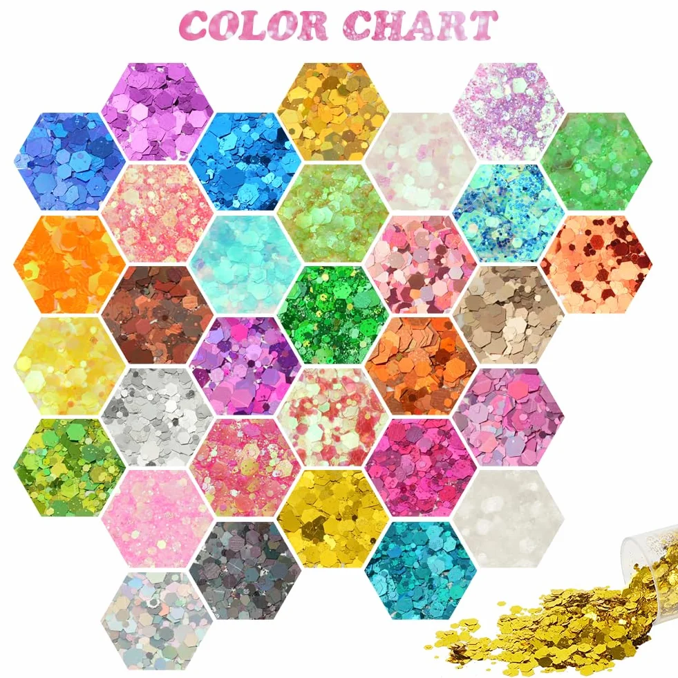 Poudre de Paillettes 32 Couleurs, Paillettes Fines Maquillage Glitter Nail Art 7g
