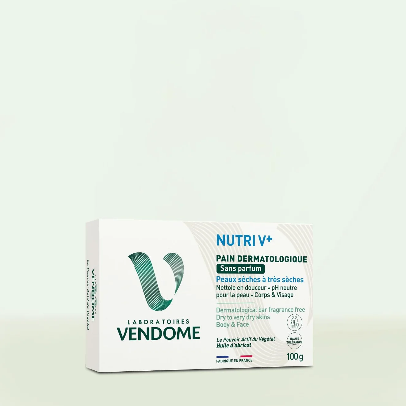 LABORATOIRES VENDÔME NUTRI V+ Pain Dermatologique Sans Parfum 100g pH Neutre Peaux Sèches