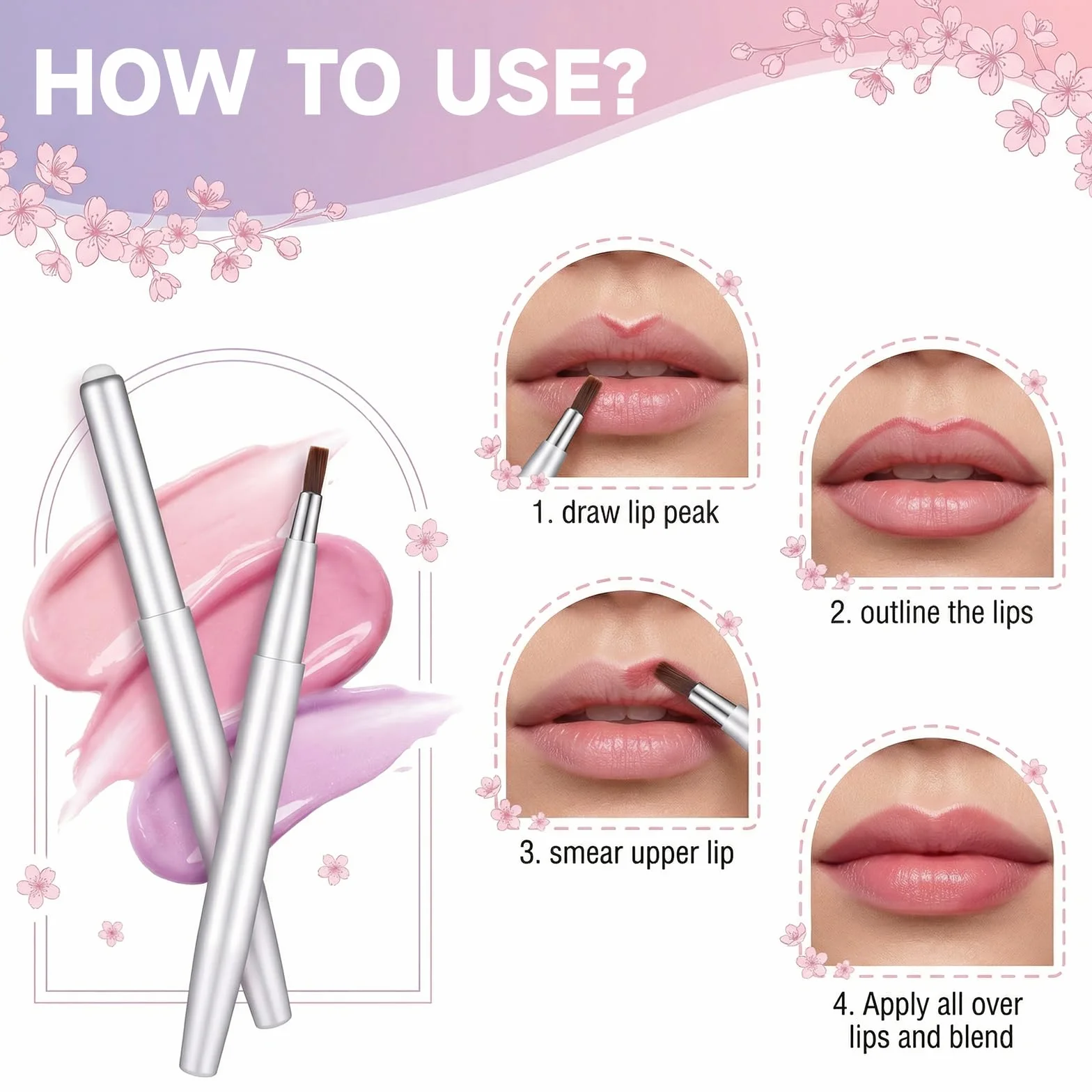 Pinceaux à lèvres rétractables lot de 2 avec capuchon applicateur plat pour rouge à lèvres gloss