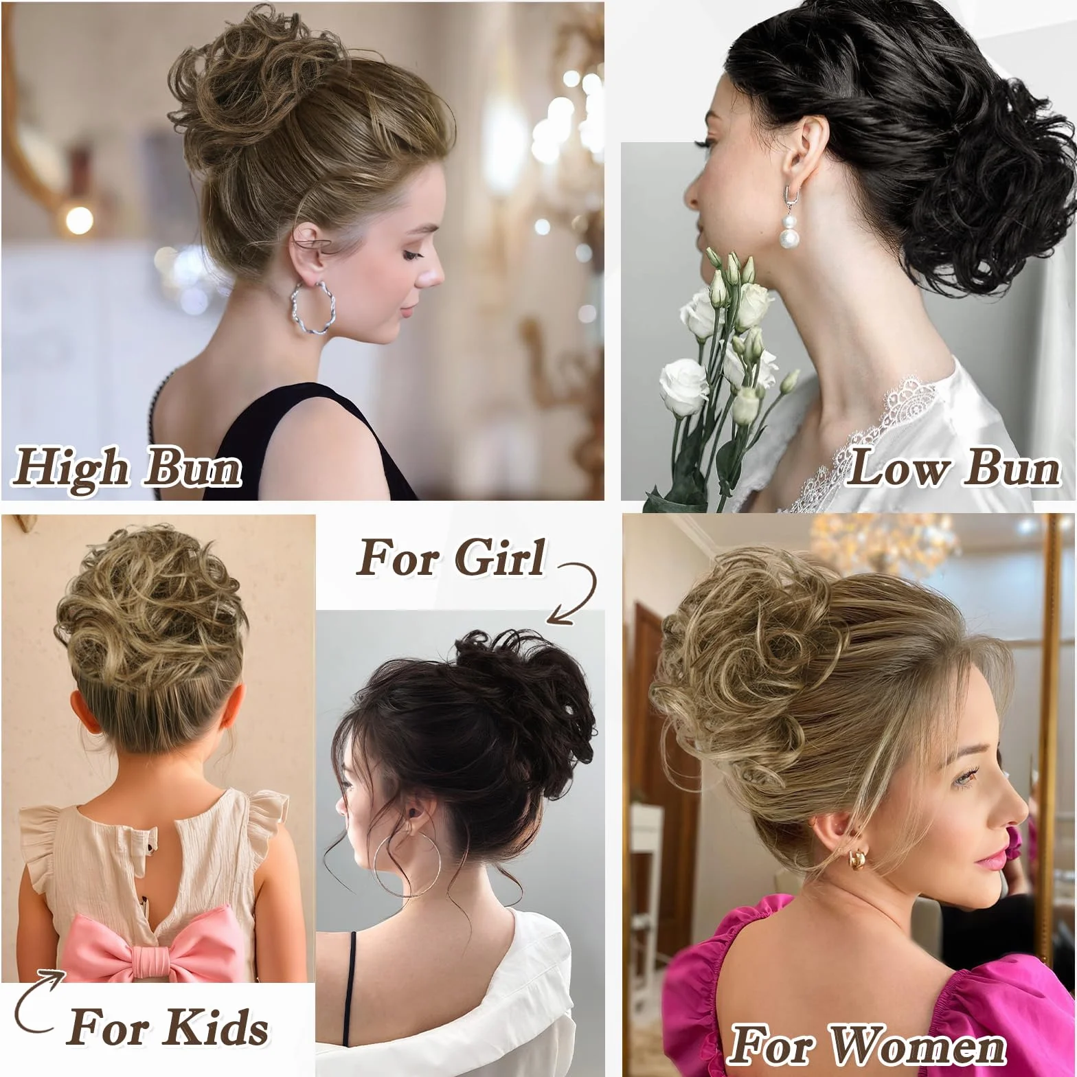 RUWISS Chignon Cheveux Humain, Faux Chignon Bouclés Ondulés Postiche Chignon Chouchou Cheveux Naturel pour Femme, 32g Blond Doré