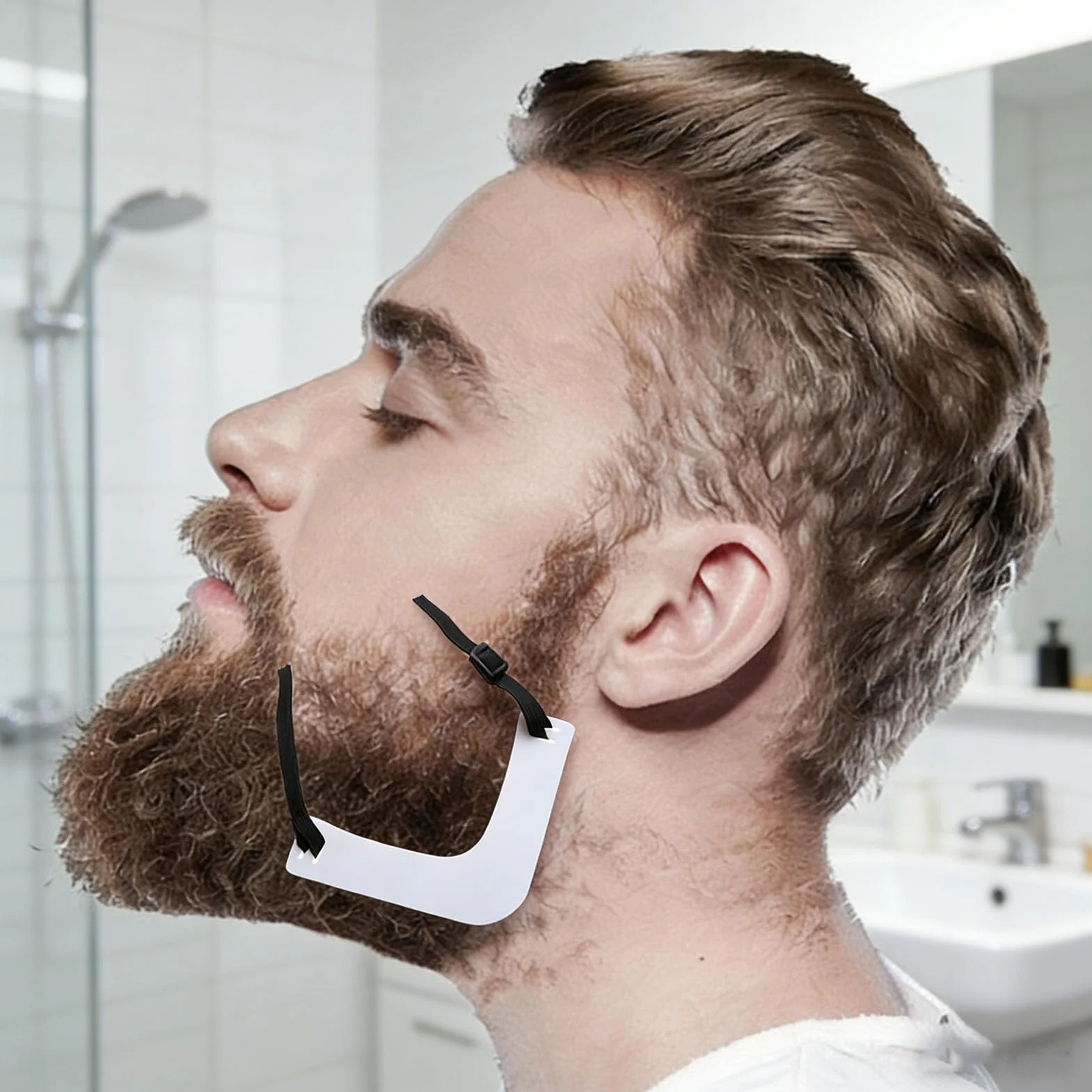 Guide de Taille de Barbe avec Bandeau Ajustable, Gabarit Flexible pour Mise en Forme Précise de la Barbe, Outil de Coiffage