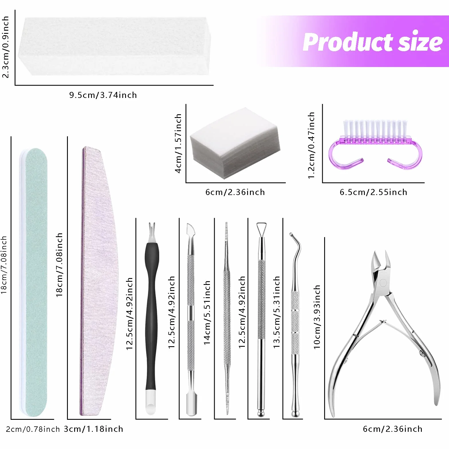 Kit de manucure et pédicure avec lime à ongles professionnelle, pousse cuticule, coupe-cuticules et brosse à ongles