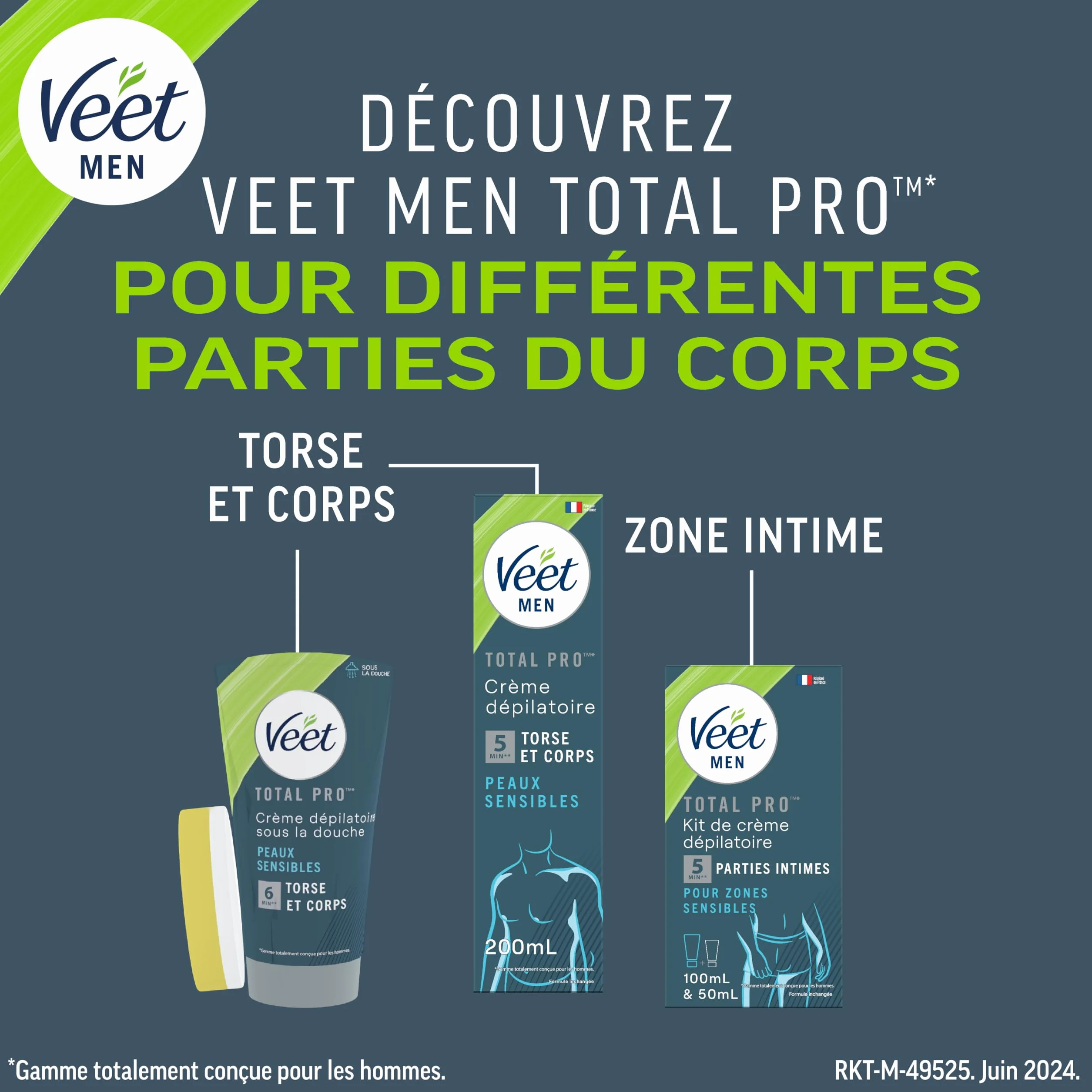 Veet Men Crème Dépilatoire Homme Peaux Sensibles 400 ml