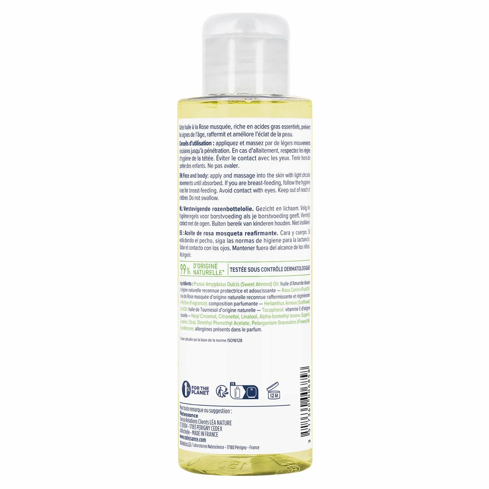 Natessance Huile Rose Musquée Réparatrice Anti-Âge 100ml