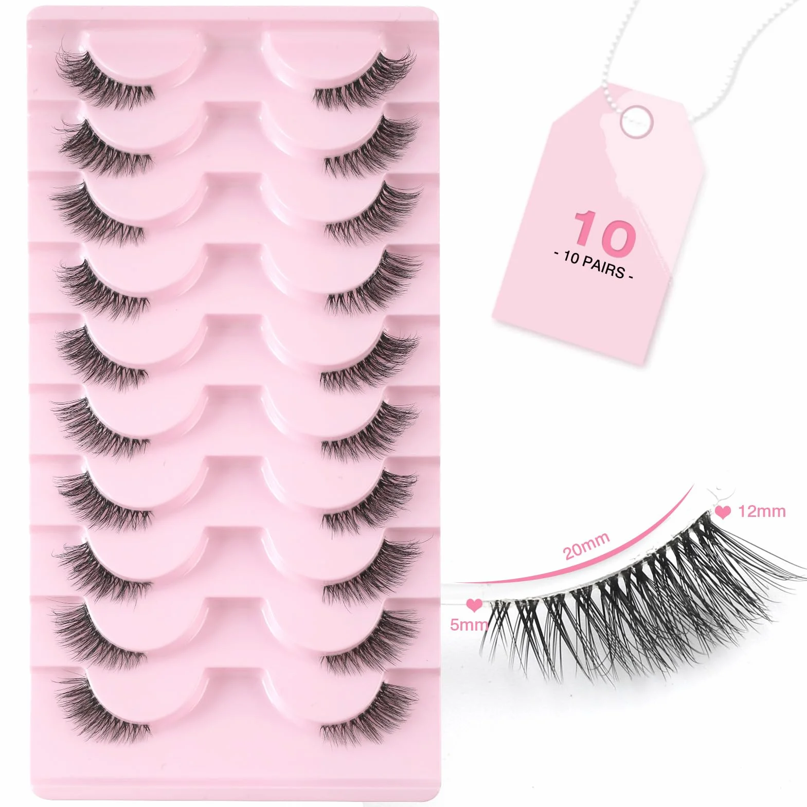 Sixstarhair Demi Faux Cils Bande Transparente 3D Naturel Half Lashes Oeil de Chat Reutilisable 10 Paires