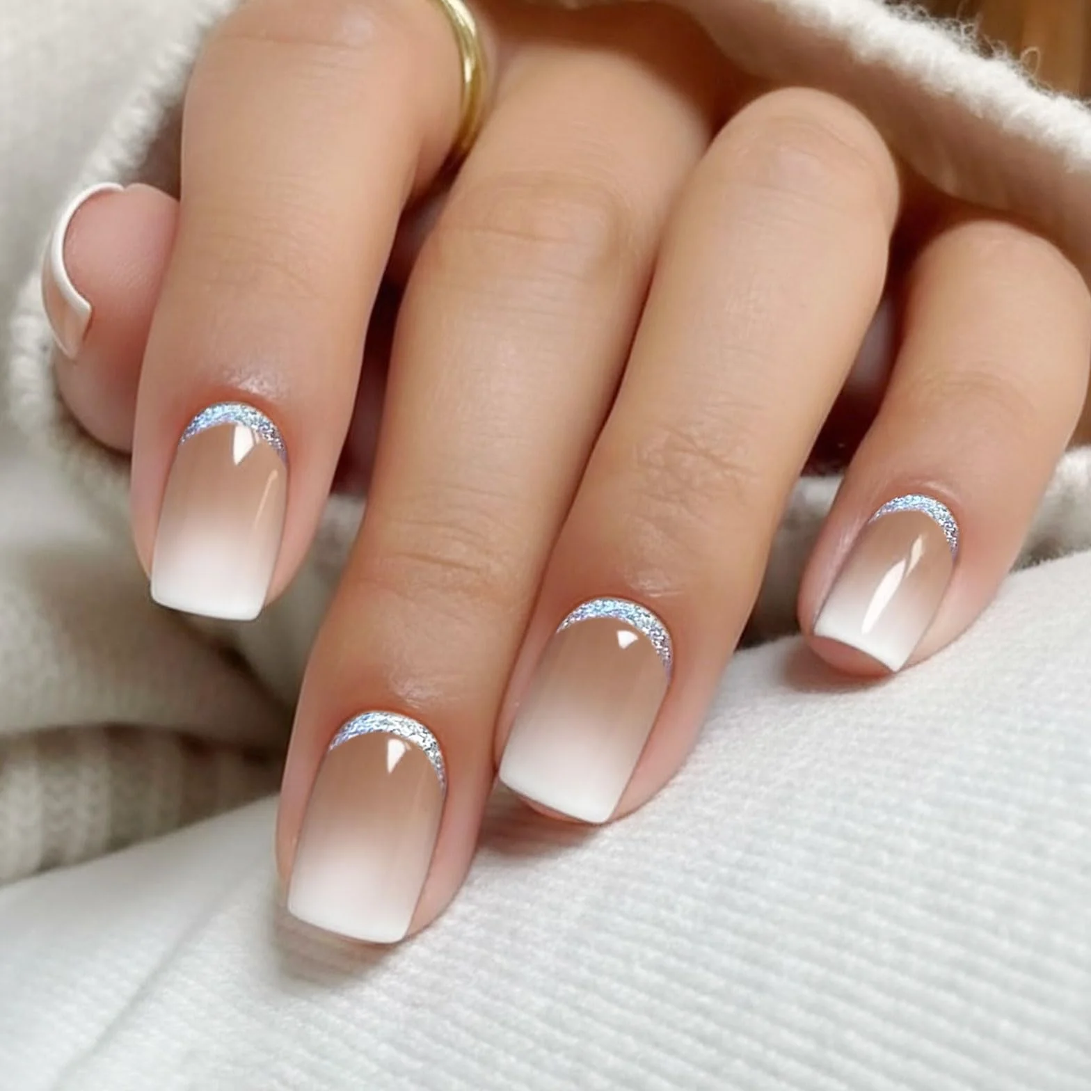 Blanc Pailleté Stickers Ongles Gel Nail Stickers Autocollant Ongle Gel Uv Deco Ongle Nail Art Manucure