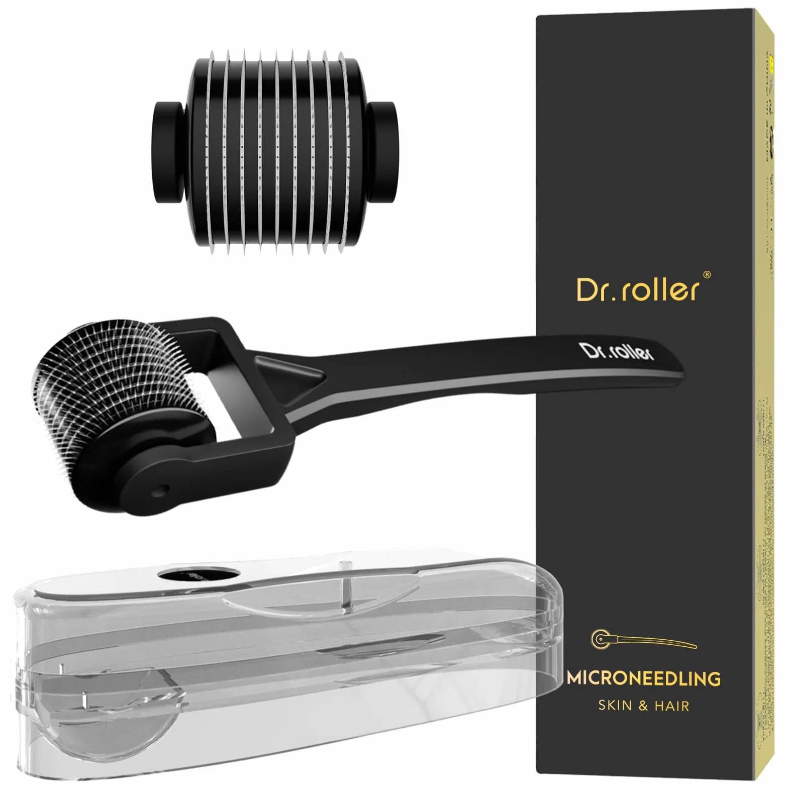Derma Roller Cheveux 1 mm 540 Micro-Aiguilles Titane Microneedling Barbe Visage