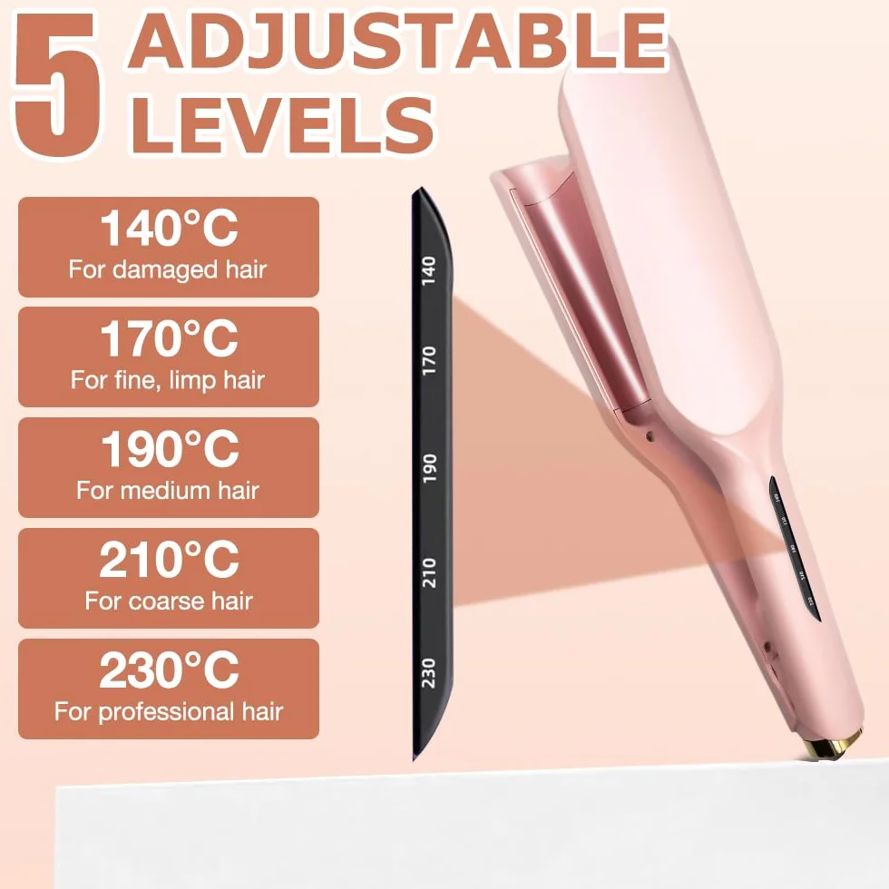 Fer a Onduler Cheveux, 32mm Boucleur a Cheveux, Fer à Onduler, Fer a Gaufrer les Cheveux, Fer a Friser Boucler avec 5 Températures Réglables, Boucleur Wavy pour Tous les Types de Cheveux (Rose)