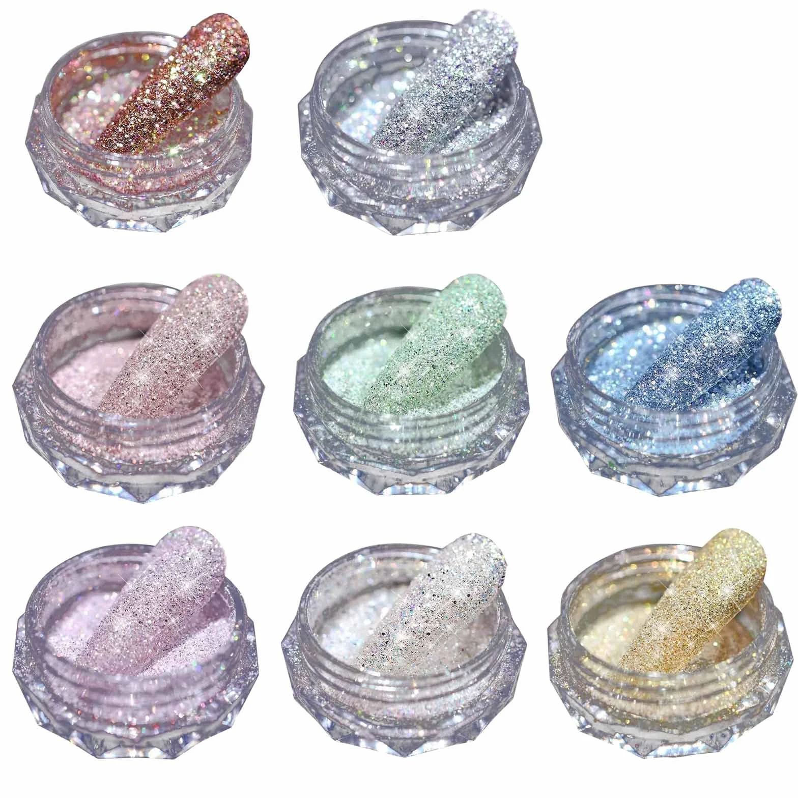 Paillettes Poudre Ongles 8Pcs Diamant Glitter Nail Art Décoration