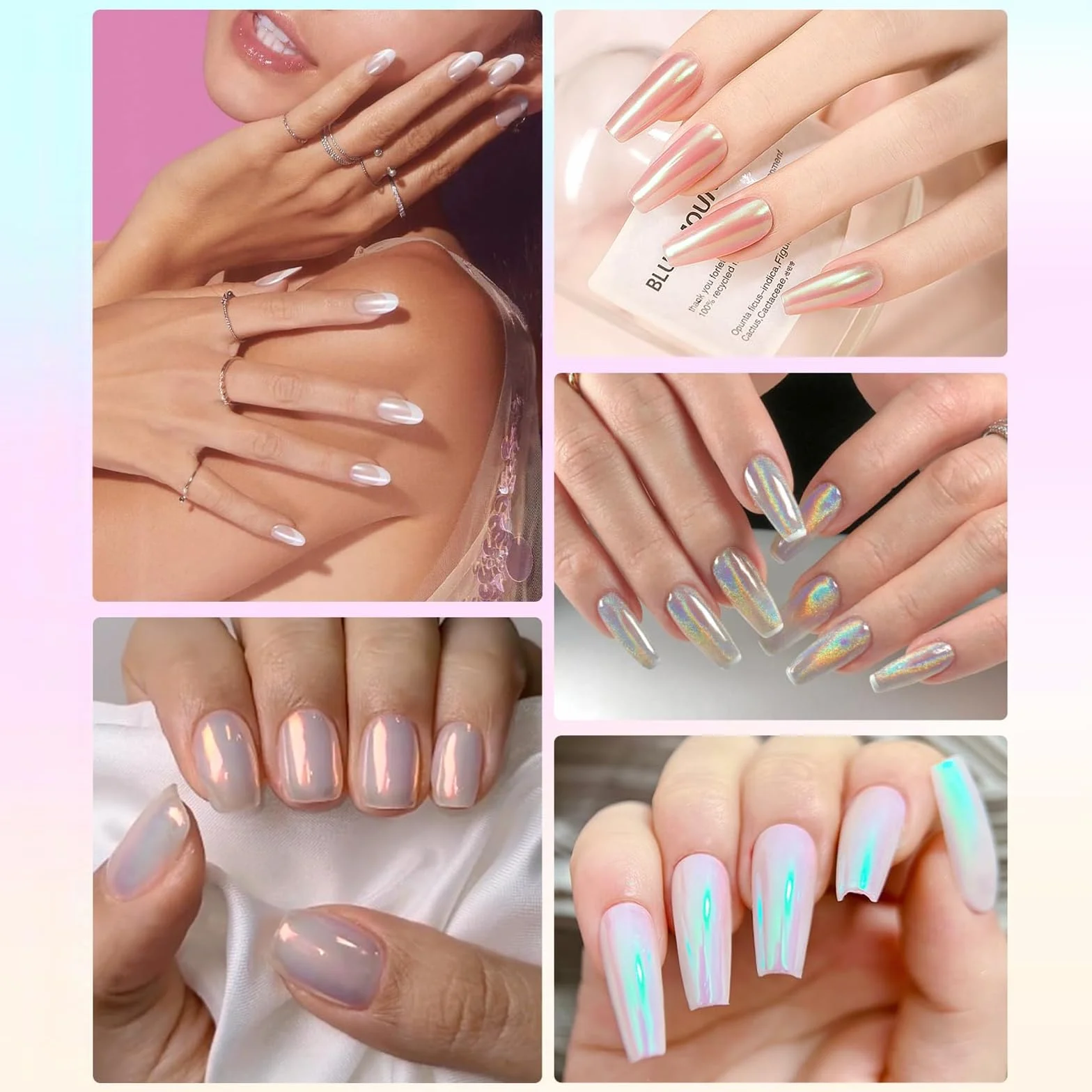 Poudre Chrome Ongle 8 Couleurs, Poudre Nacrée Effet Perle Holographic Nail Art Miroir Pigment DIY Design Chromé