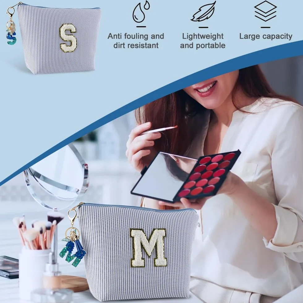 Trousse de Toilette Femme Personnalisée avec Porte-Clés, Cadeau pour Mamans Amies Sœurs (Bleu)