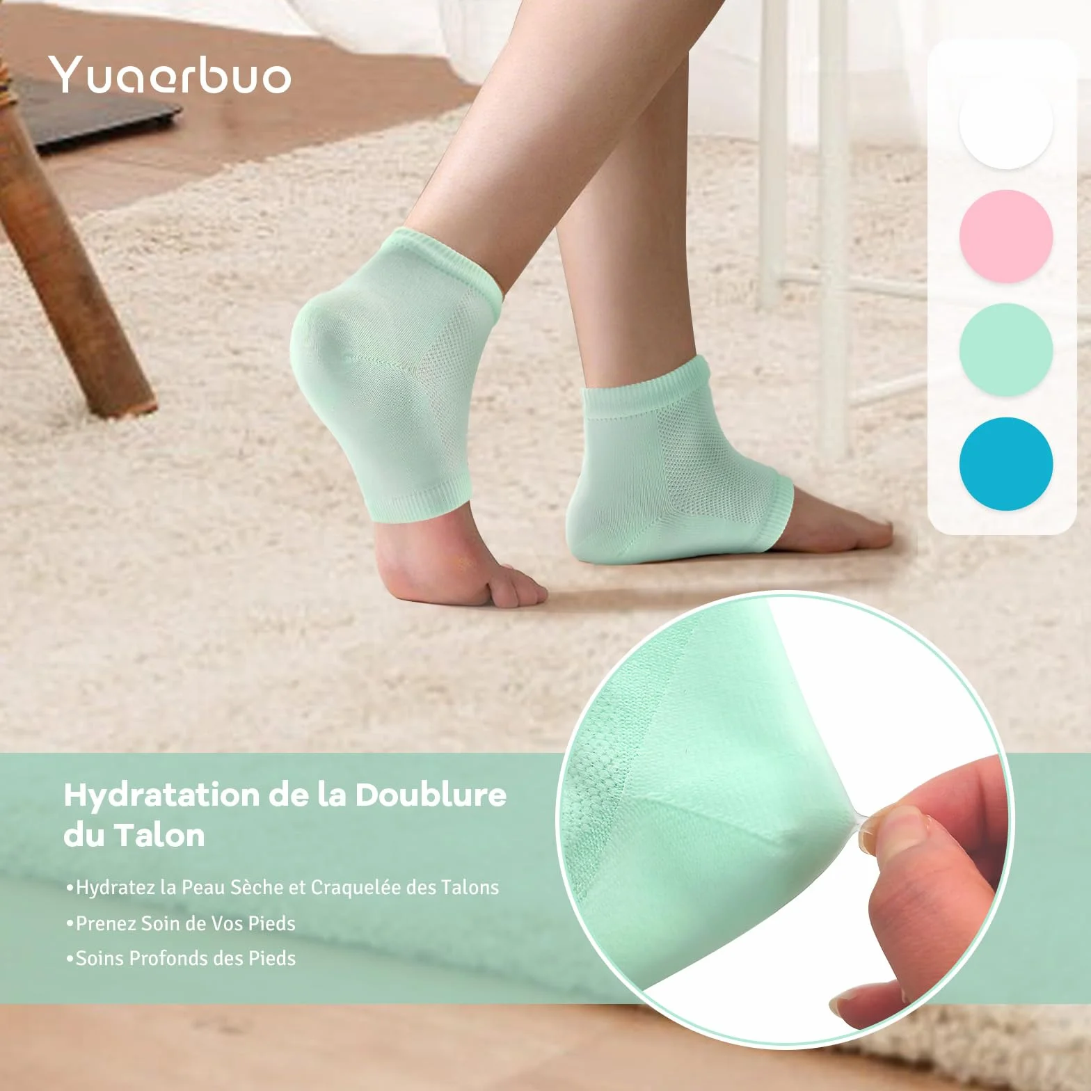 Chaussettes Hydratantes à Talon Souple 4 Respirant pour Pieds Secs avec Gel et Sans Gel Réutilisable