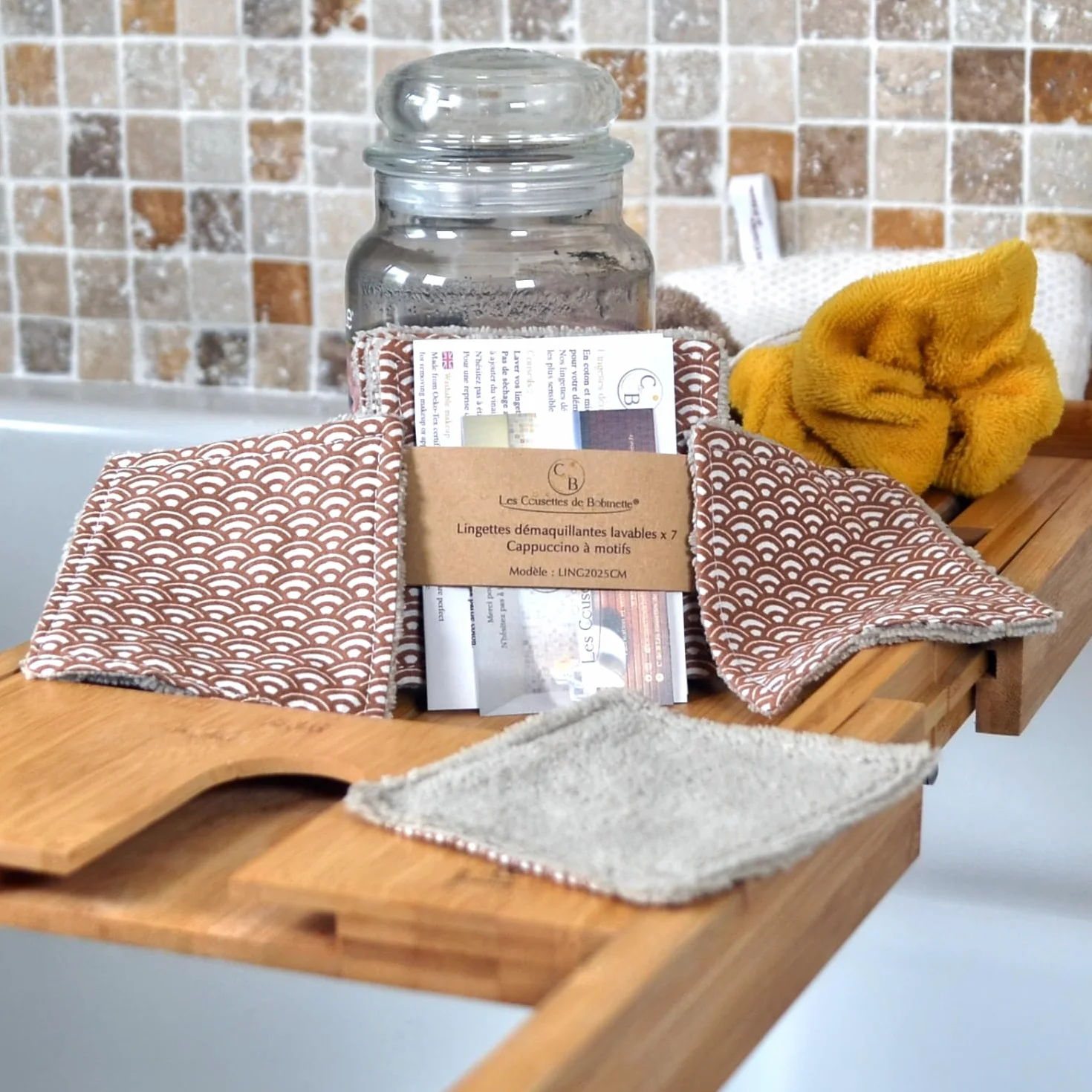 Lingettes démaquillantes lavables bambou cotons réutilisables lot de 7 Cappuccino